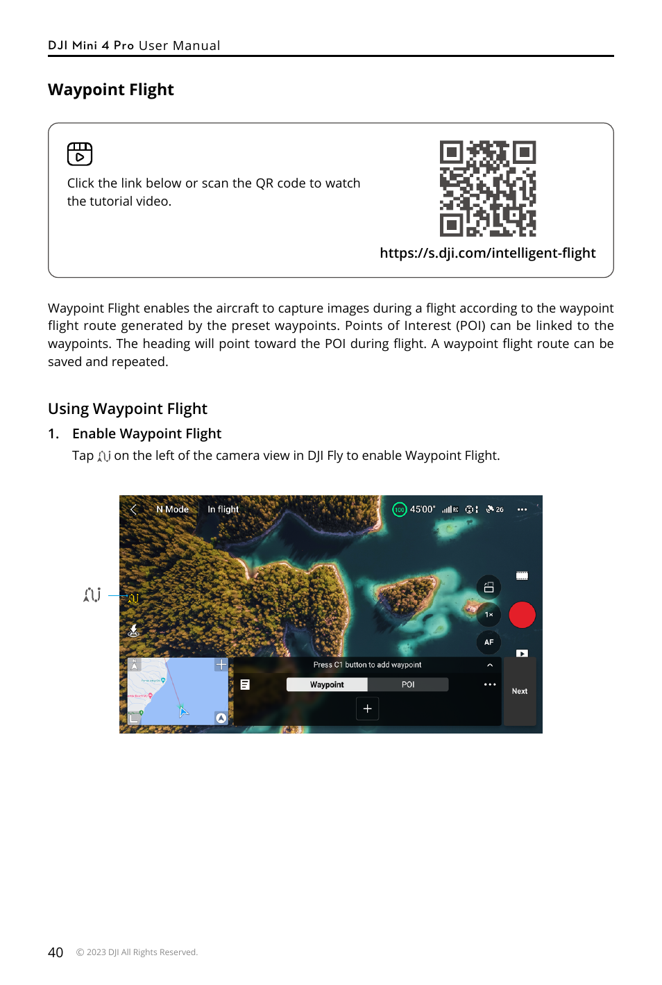 Waypoint flight | DJI Mini 4 Pro Drone Fly More Combo Plus with RC 2 Controller User Manual | Page 40 / 116