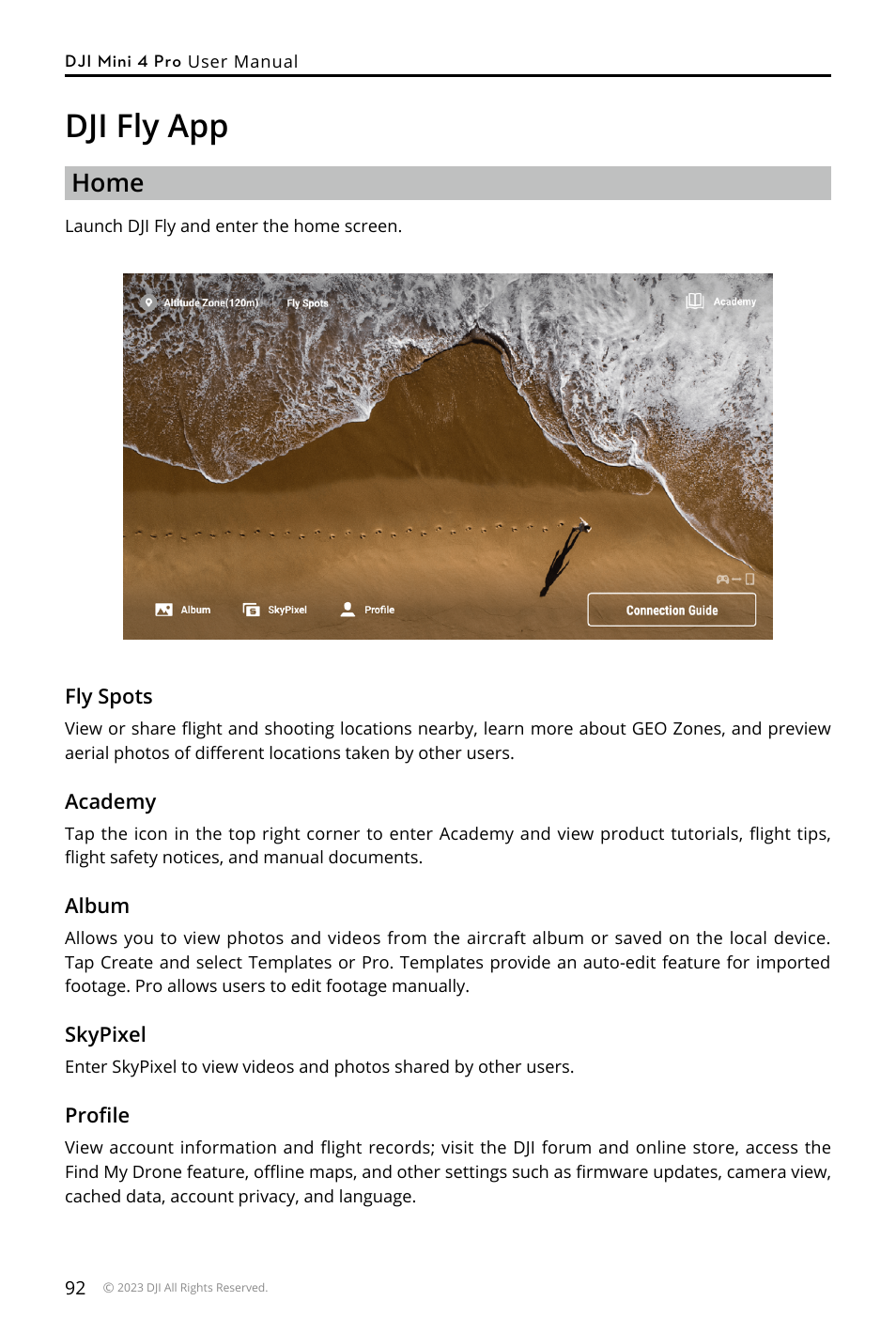 Dji fly app, Home | DJI Mini 4 Pro Drone Fly More Combo Plus with RC 2 Controller User Manual | Page 92 / 116