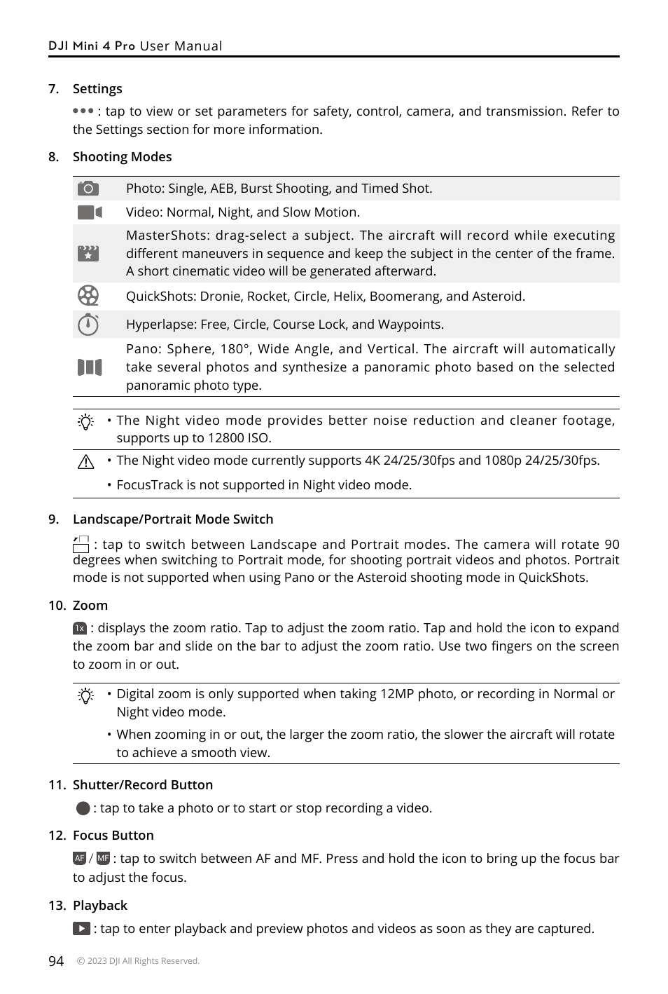 DJI Mini 4 Pro Drone Fly More Combo Plus with RC 2 Controller User Manual | Page 94 / 116