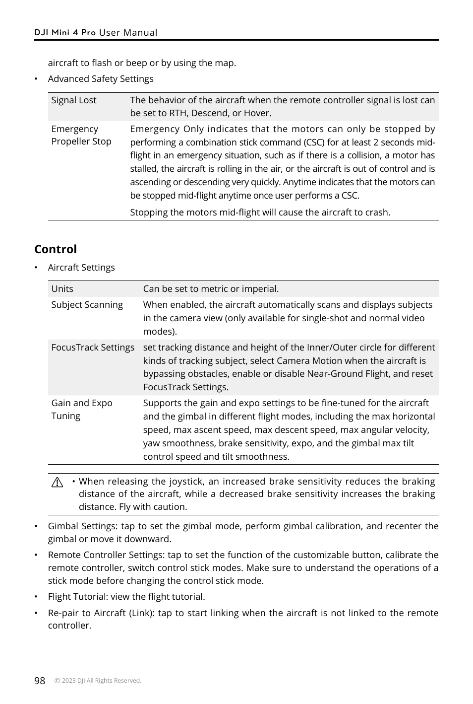 Control | DJI Mini 4 Pro Drone Fly More Combo Plus with RC 2 Controller User Manual | Page 98 / 116