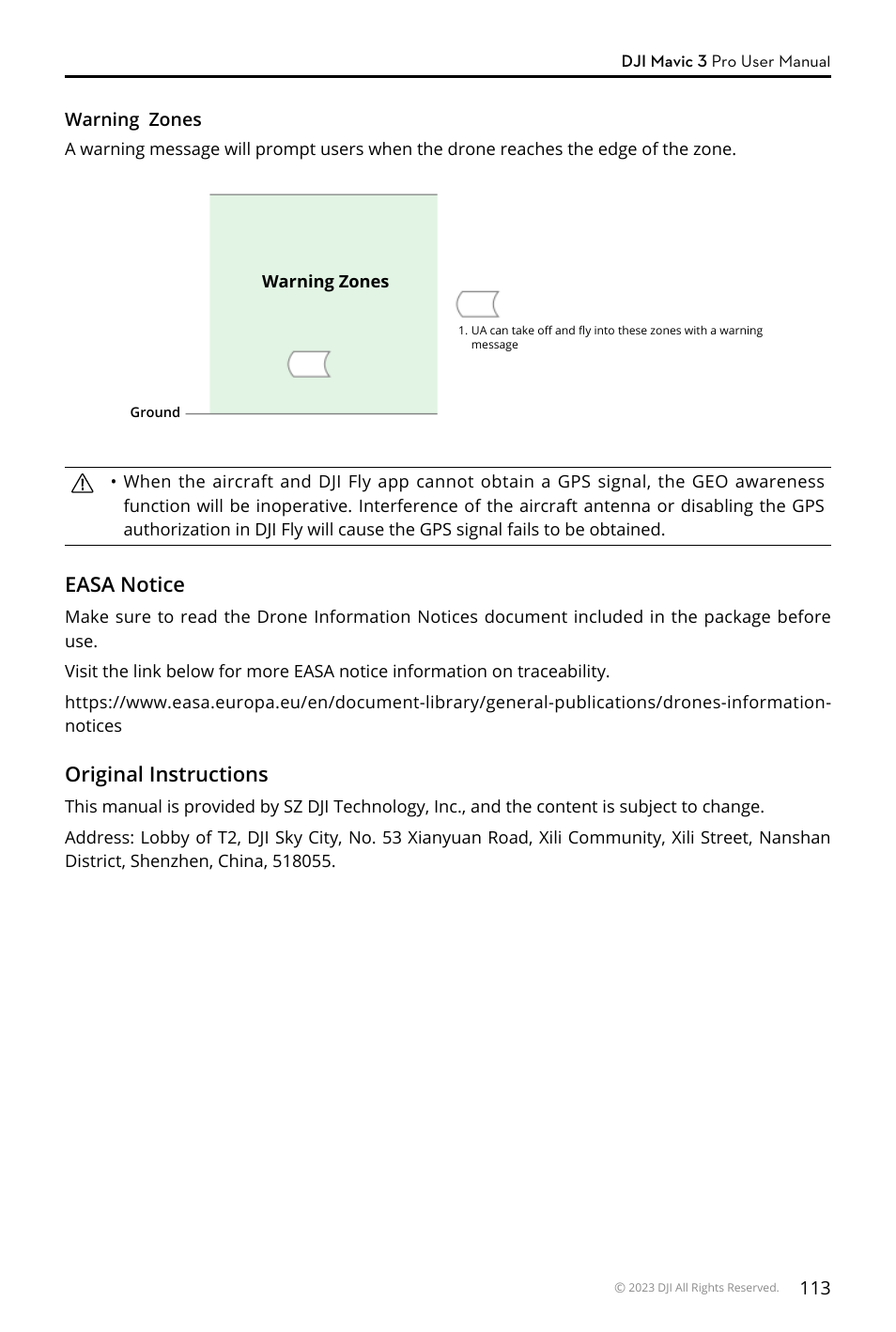 Easa notice, Original instructions | DJI Mavic 3 Pro Drone with Fly More Combo & RC User Manual | Page 113 / 115