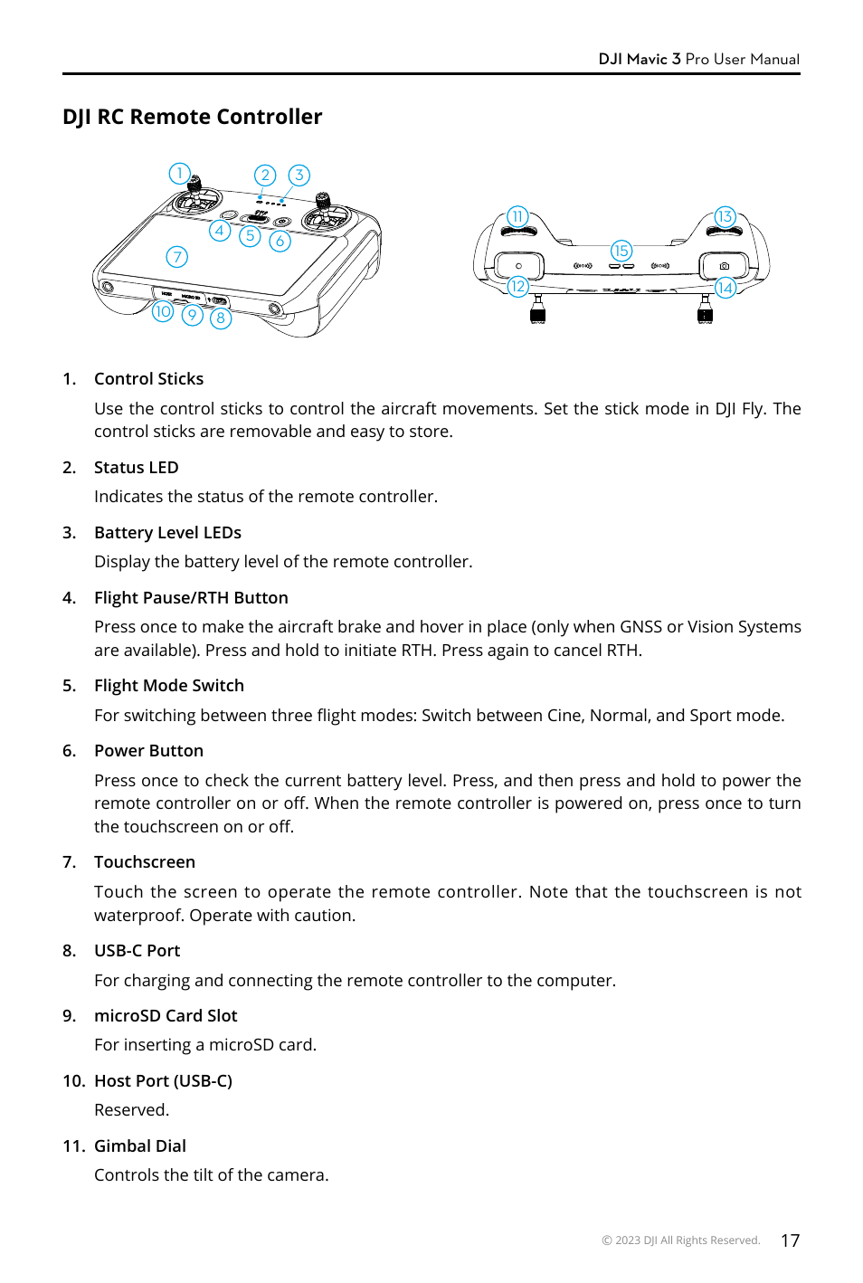 Dji rc remote controller | DJI Mavic 3 Pro Drone with Fly More Combo & RC User Manual | Page 17 / 115