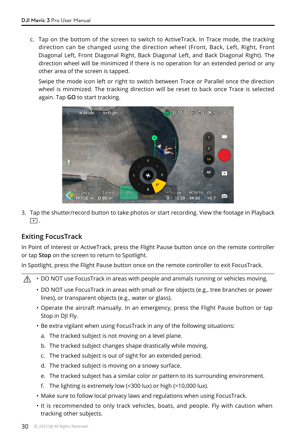 Exiting focustrack | DJI Mavic 3 Pro Drone with Fly More Combo & RC User Manual | Page 30 / 115