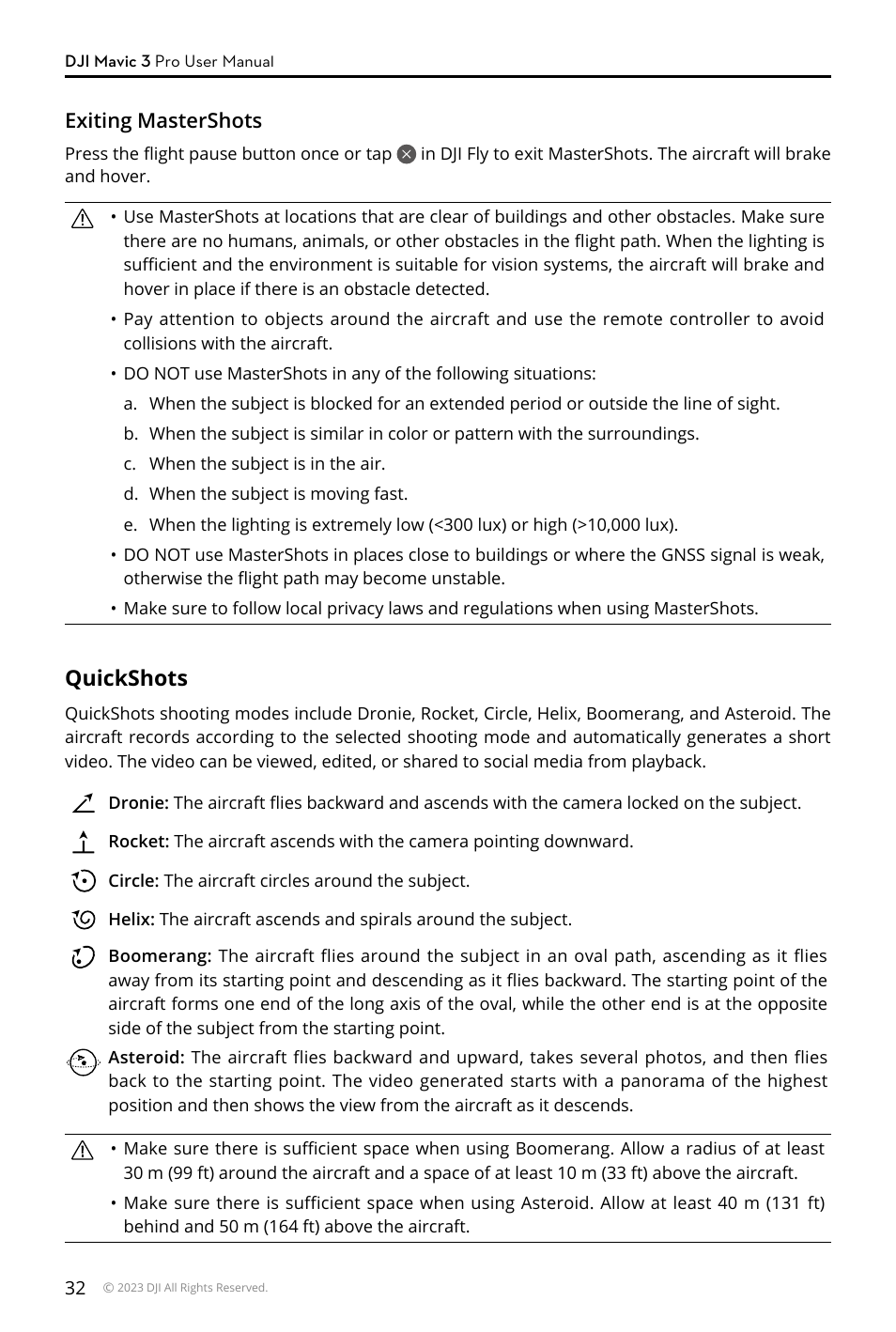 Quickshots, Quickshots 32 | DJI Mavic 3 Pro Drone with Fly More Combo & RC User Manual | Page 32 / 115