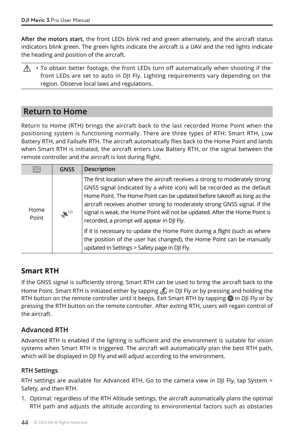 Return to home, Smart rth | DJI Mavic 3 Pro Drone with Fly More Combo & RC User Manual | Page 44 / 115