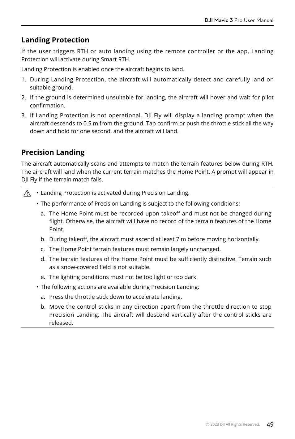 Landing protection, Precision landing | DJI Mavic 3 Pro Drone with Fly More Combo & RC User Manual | Page 49 / 115