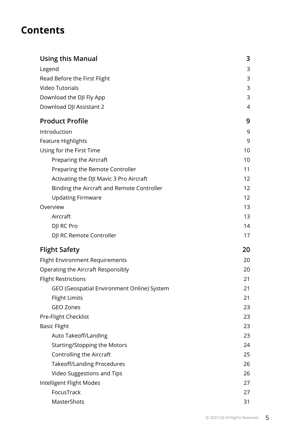 DJI Mavic 3 Pro Drone with Fly More Combo & RC User Manual | Page 5 / 115