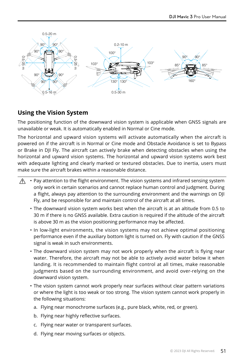 Using the vision system | DJI Mavic 3 Pro Drone with Fly More Combo & RC User Manual | Page 51 / 115