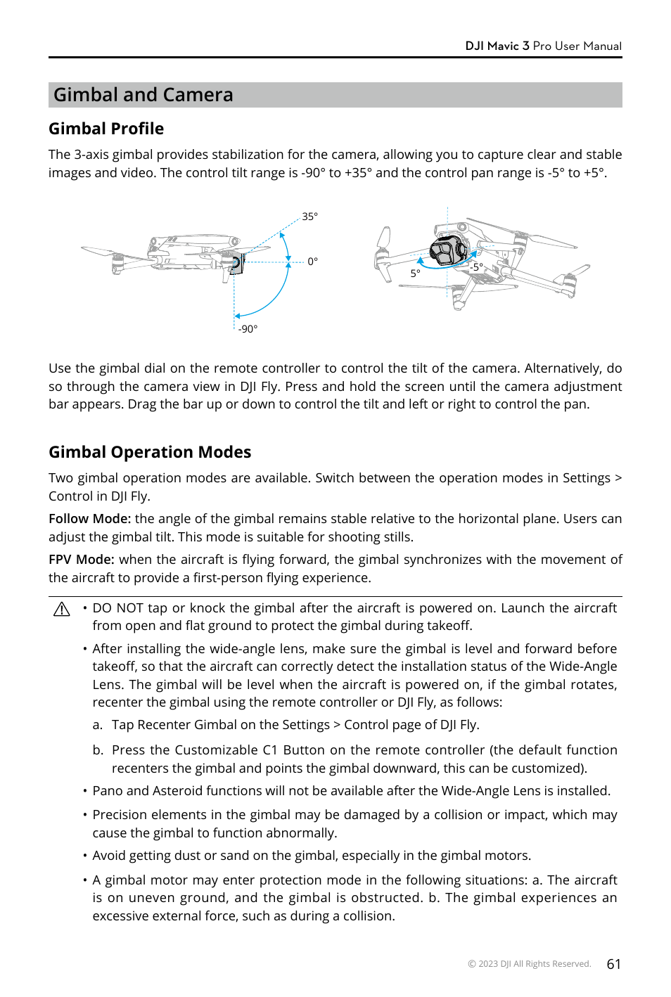 Gimbal and camera, Gimbal profile, Gimbal operation modes | DJI Mavic 3 Pro Drone with Fly More Combo & RC User Manual | Page 61 / 115