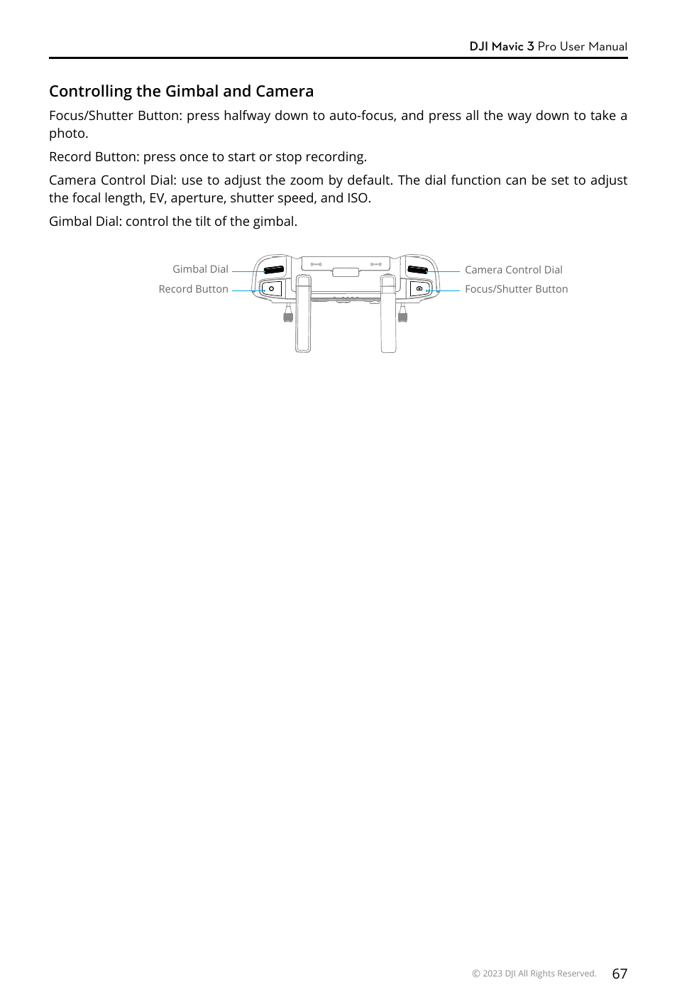 Controlling the gimbal and camera | DJI Mavic 3 Pro Drone with Fly More Combo & RC User Manual | Page 67 / 115