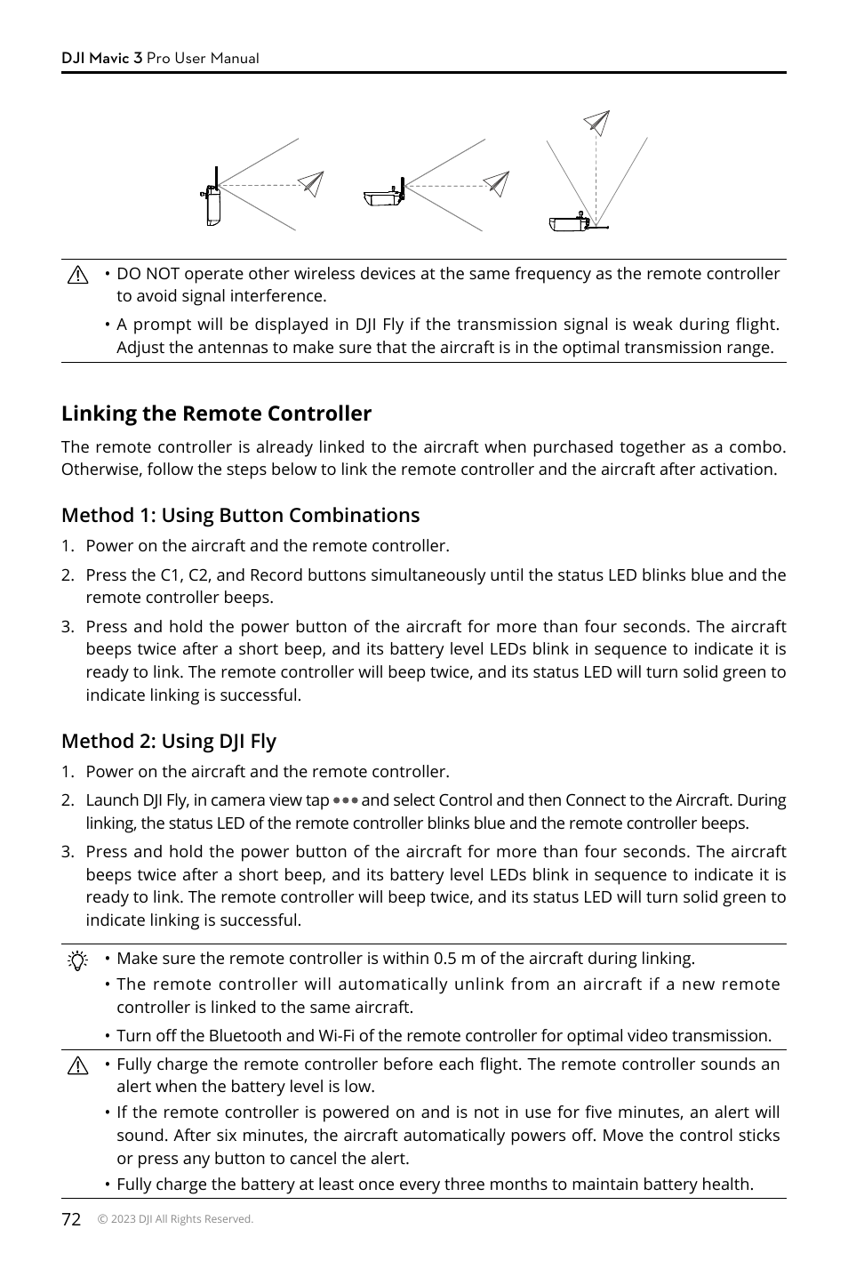 Linking the remote controller | DJI Mavic 3 Pro Drone with Fly More Combo & RC User Manual | Page 72 / 115