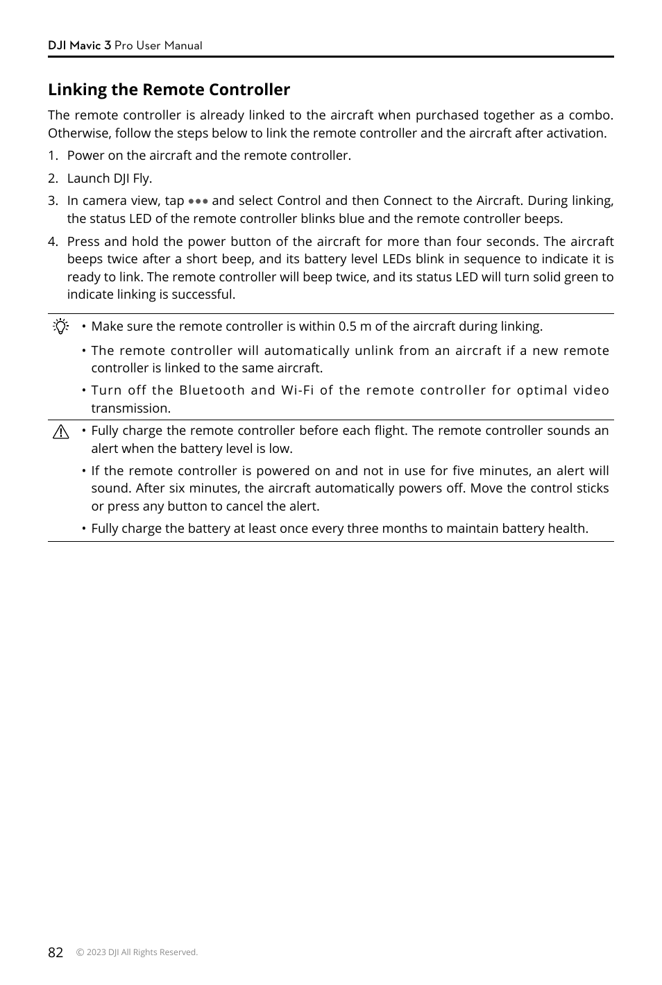 Linking the remote controller | DJI Mavic 3 Pro Drone with Fly More Combo & RC User Manual | Page 82 / 115