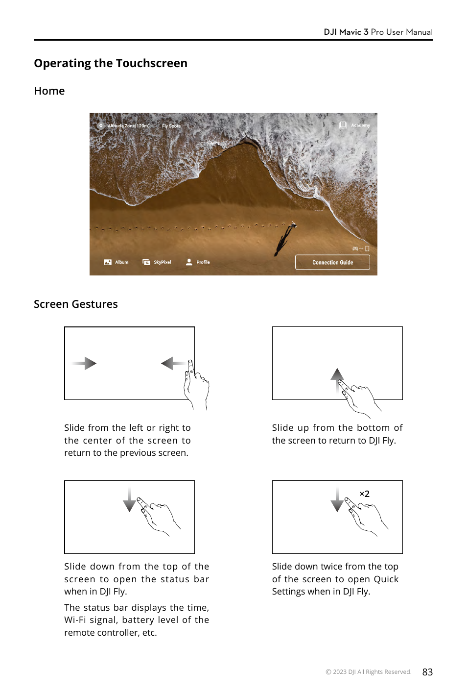 Operating the touchscreen | DJI Mavic 3 Pro Drone with Fly More Combo & RC User Manual | Page 83 / 115