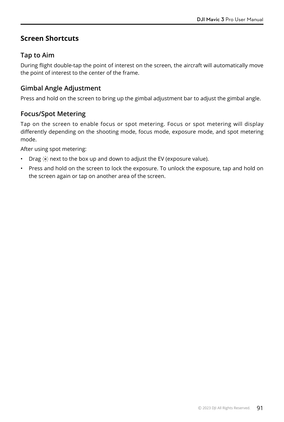 Screen shortcuts | DJI Mavic 3 Pro Drone with Fly More Combo & RC User Manual | Page 91 / 115