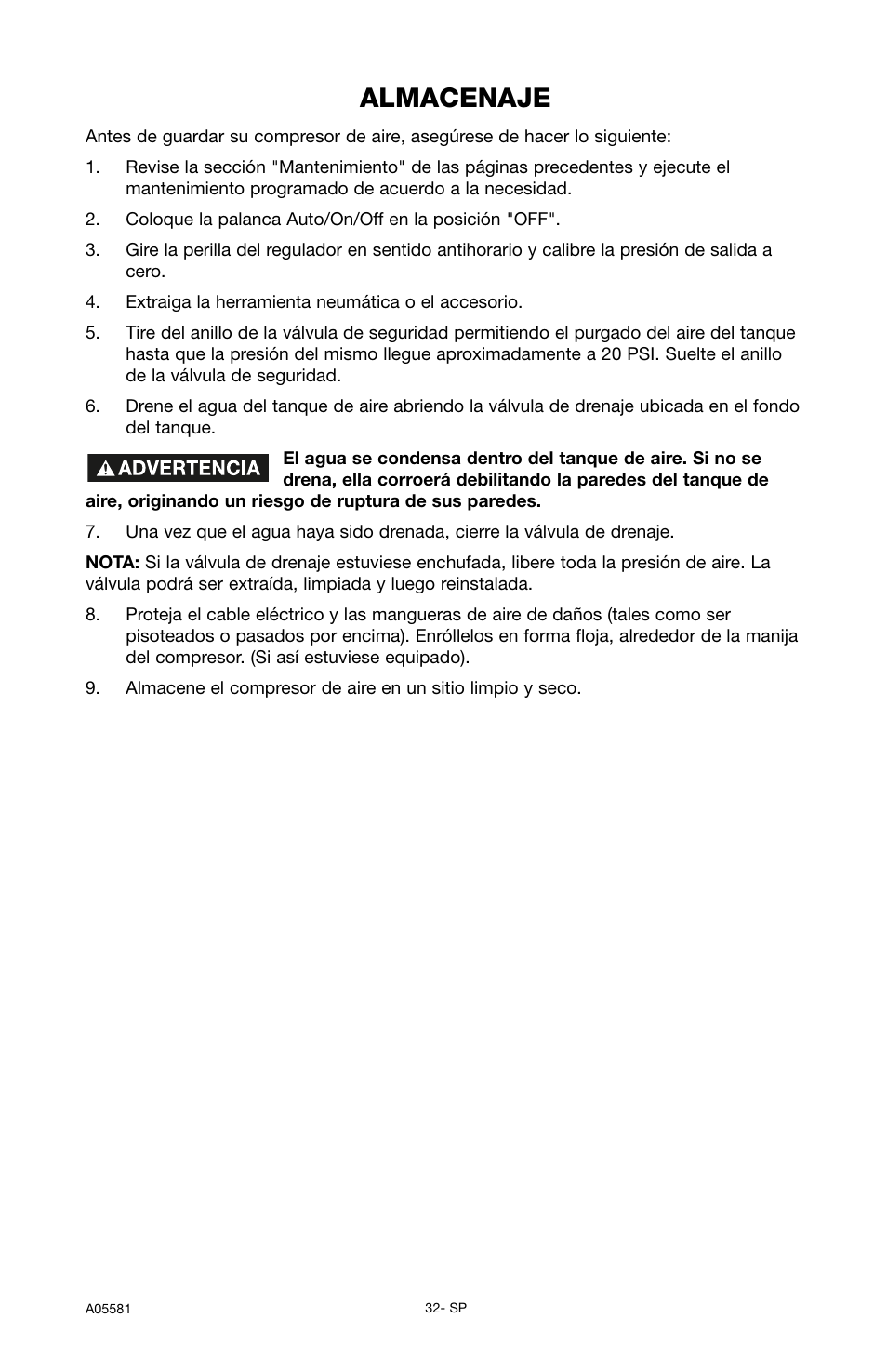Almacenaje | Delta ShopMaster CP201 User Manual | Page 32 / 56
