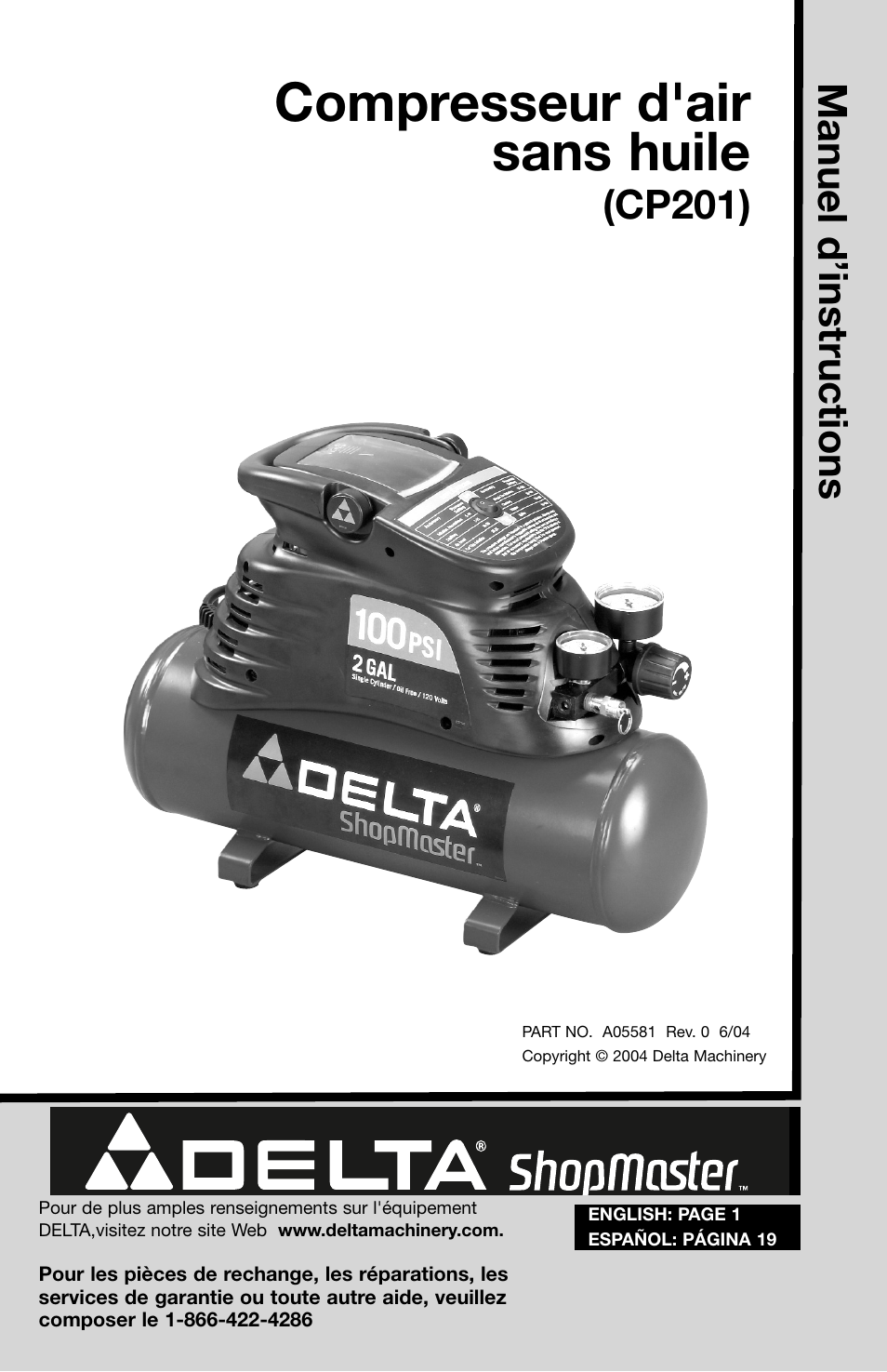 Compresseur d'air sans huile, Manuel d’instructions, Cp201) | Delta ShopMaster CP201 User Manual | Page 37 / 56