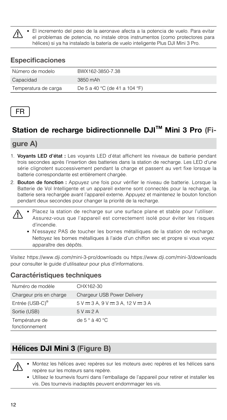 Mini 3 pro 双向充电管家 （图 a, Dji mini 3 螺旋桨 （图 b, Dji mini 3 pro 长续航智能飞行电池 | Station de recharge bidirectionnelle dji, Mini 3 pro (fi- gure a), Hélices dji mini 3 (figure b) | DJI Mini 3 Drone with RC Remote (Fly More Combo) User Manual | Page 13 / 32