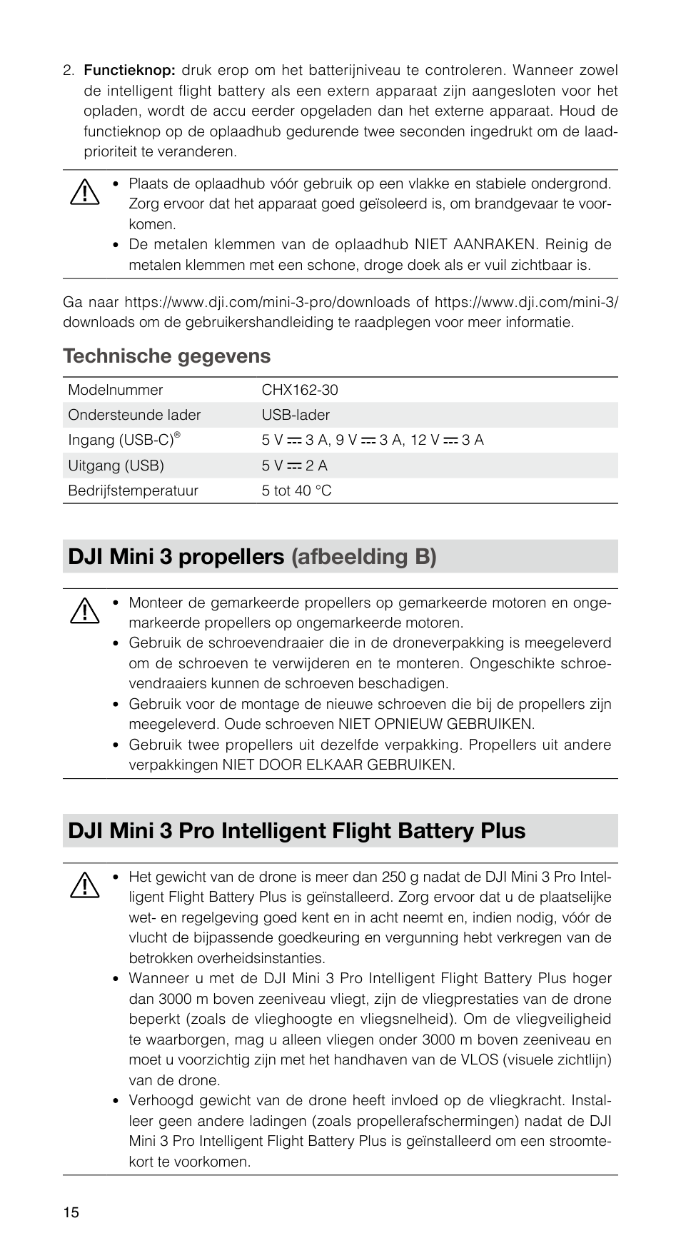 Dji mini 3 propellers (afbeelding b), Dji mini 3 pro intelligent flight battery plus, Technische gegevens | DJI Mini 3 Drone with RC Remote (Fly More Combo) User Manual | Page 16 / 32