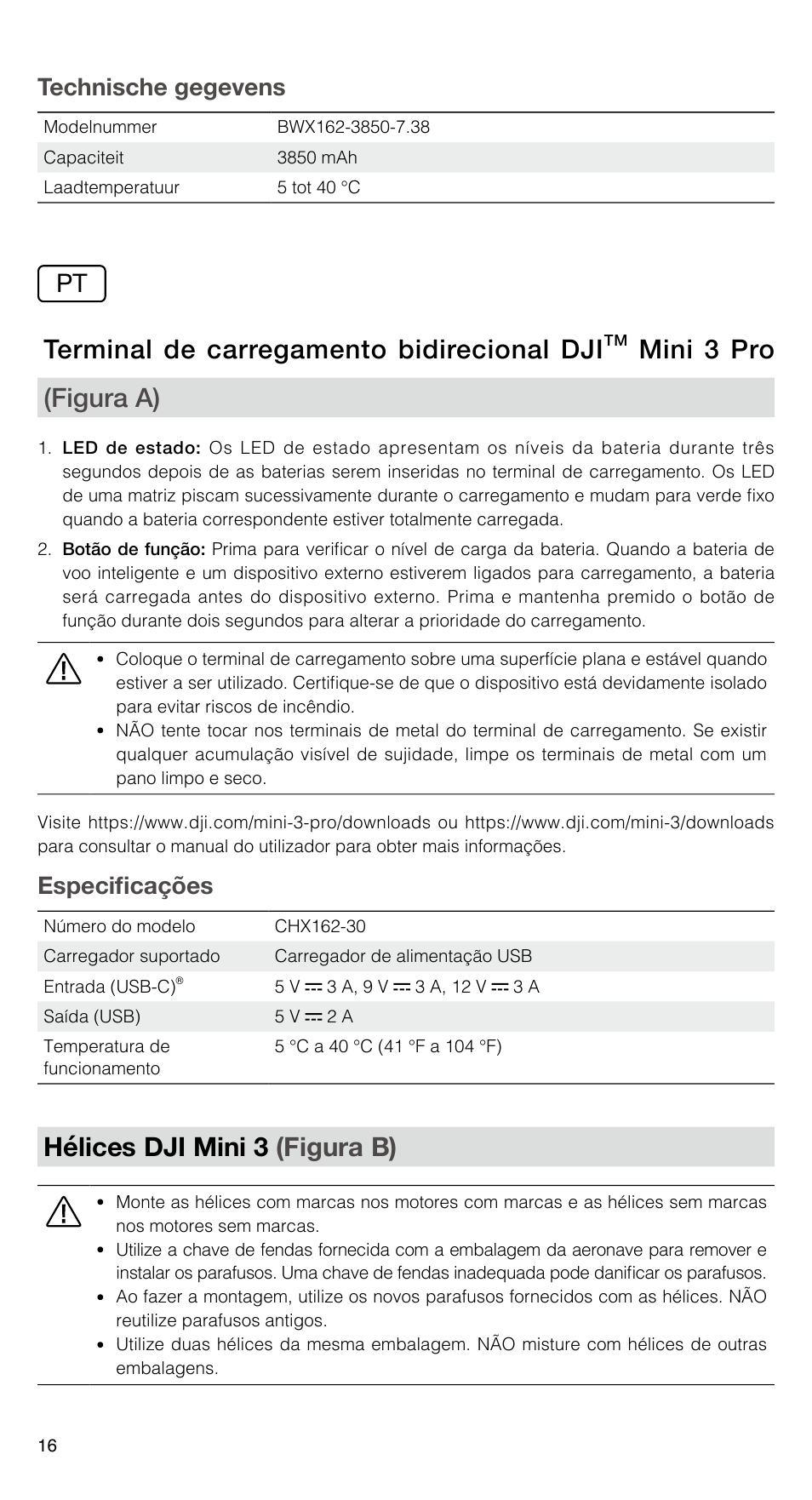 Terminal de carregamento bidirecional dji, Mini 3 pro (figura a), Hélices dji mini 3 (figura b) | Technische gegevens, Especificações | DJI Mini 3 Drone with RC Remote (Fly More Combo) User Manual | Page 17 / 32