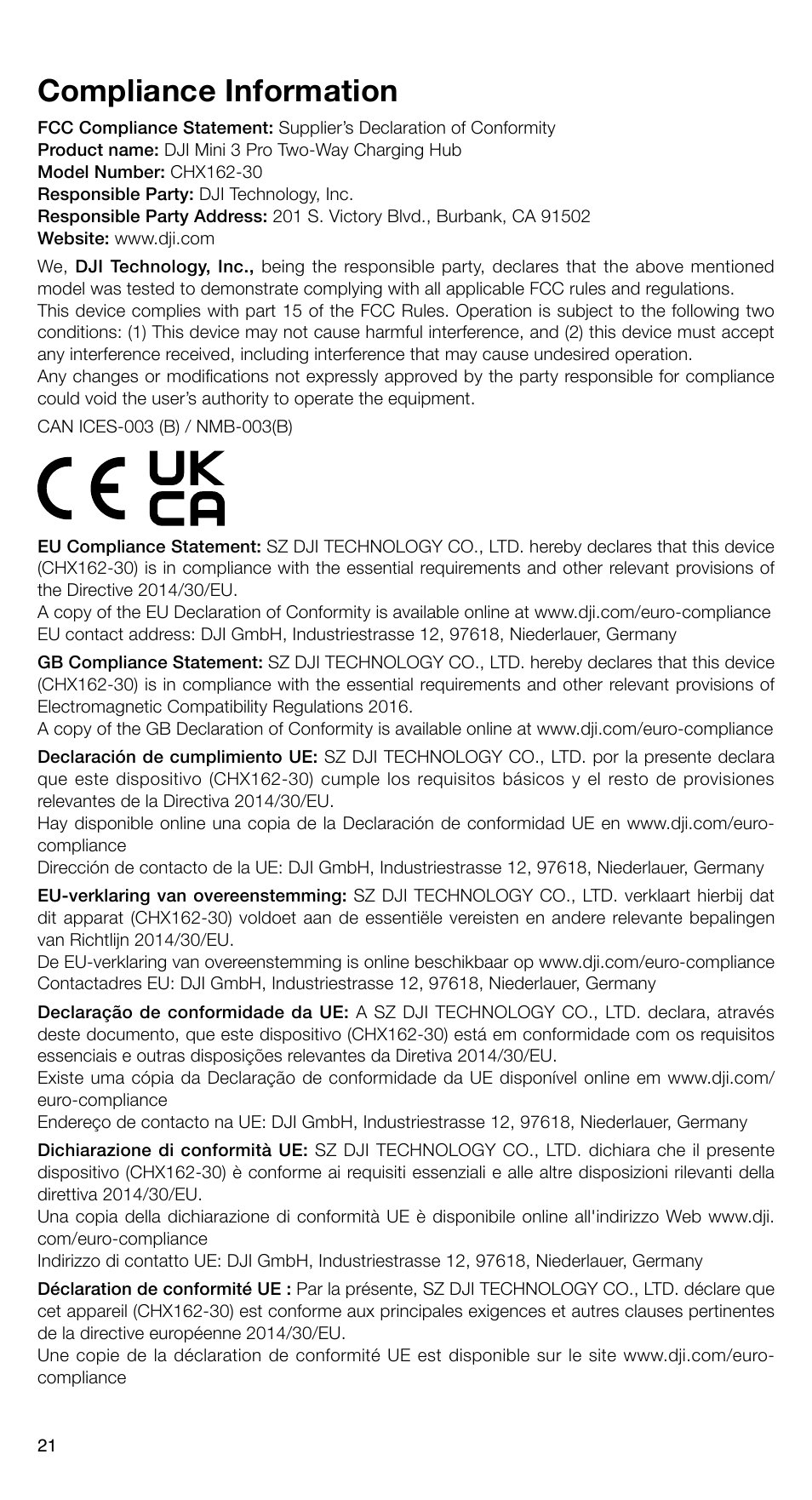 Compliance information | DJI Mini 3 Drone with RC Remote (Fly More Combo) User Manual | Page 22 / 32