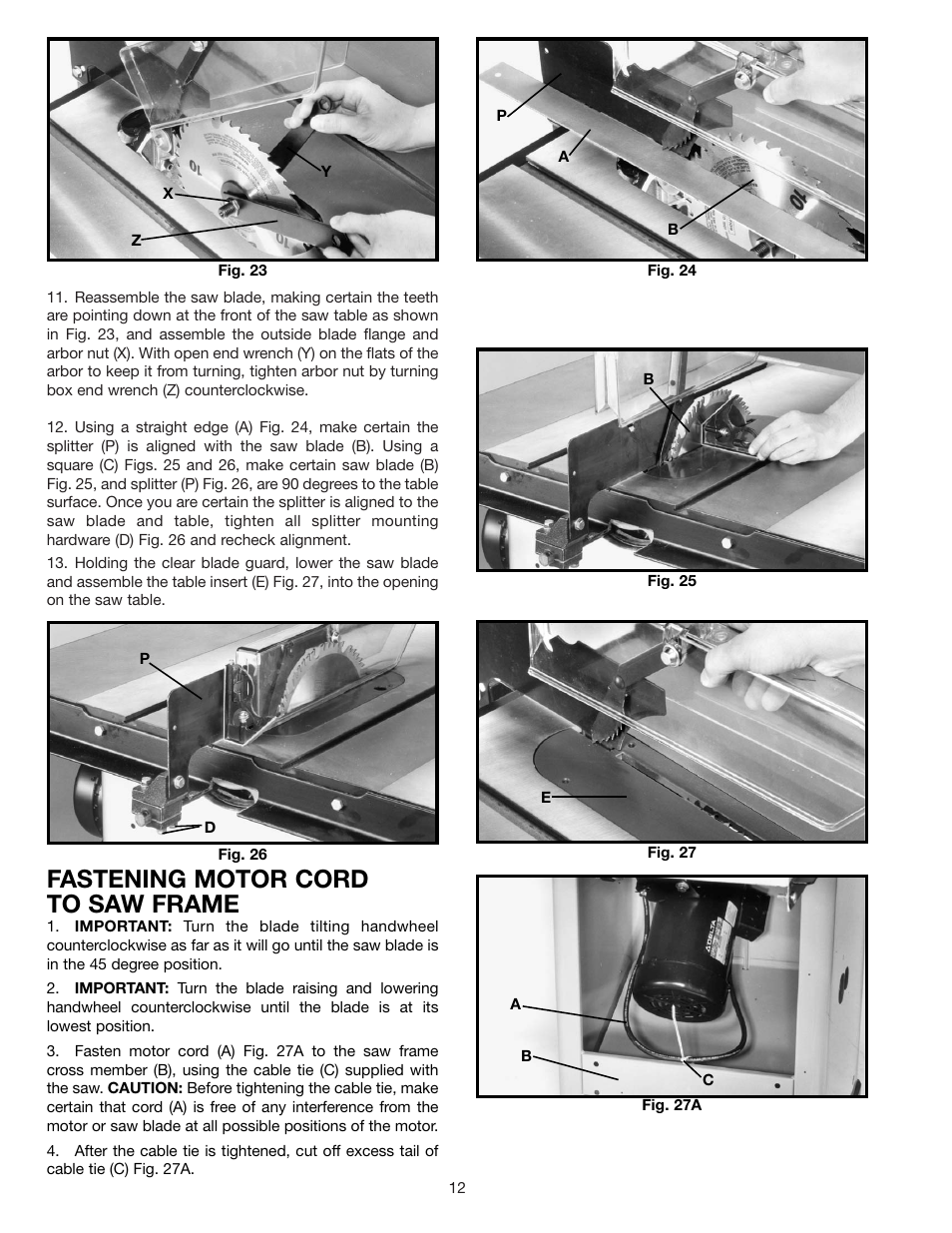 Fastening motor cord to saw frame | Delta 36-841 User Manual | Page 12 / 40