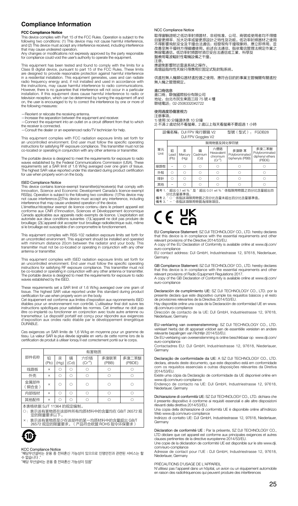 Compliance information | DJI FPV Drone (Combo) User Manual | Page 26 / 29