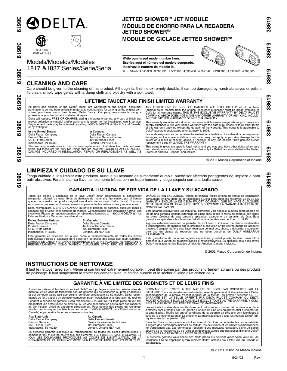 Delta 1817 User Manual | 2 pages