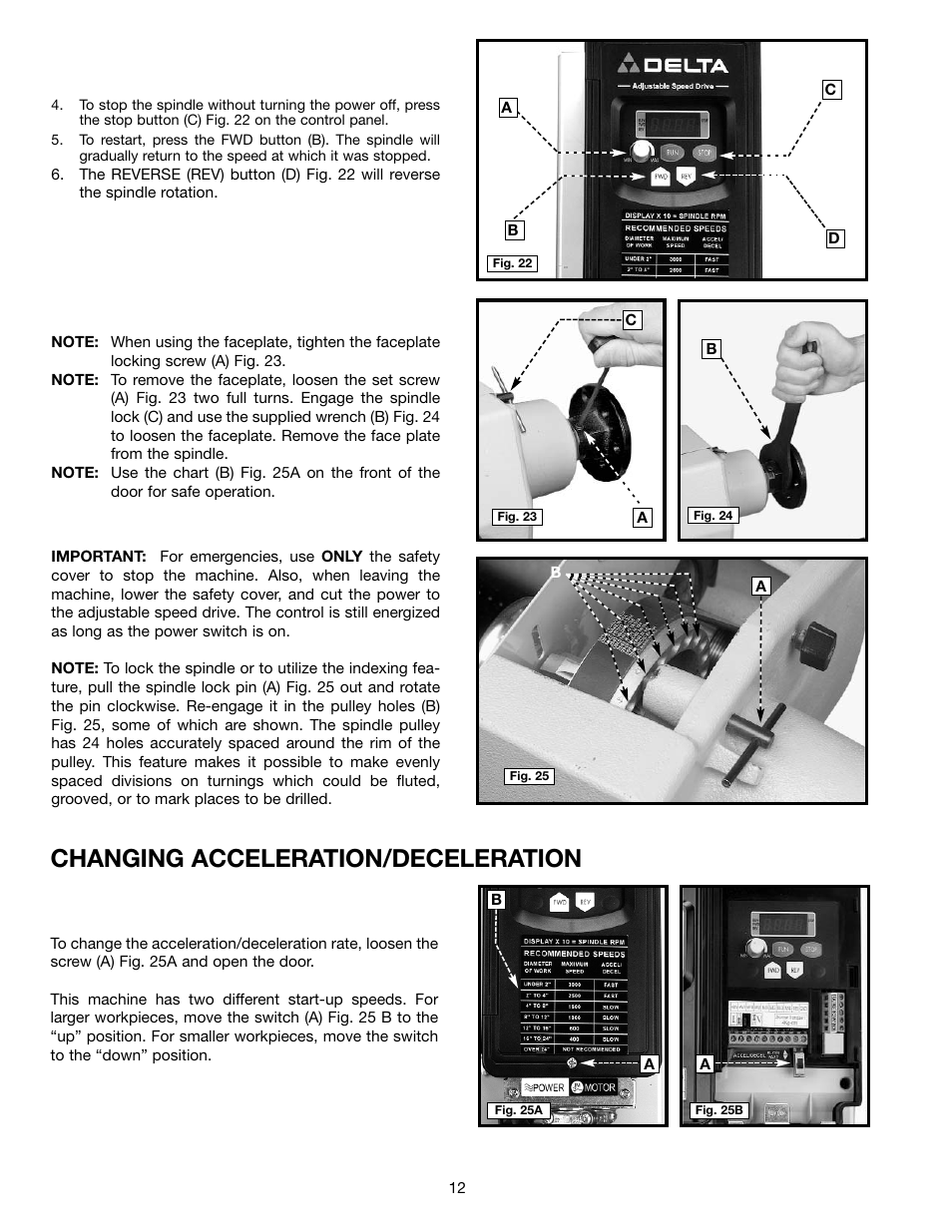 Changing acceleration/deceleration | Delta 46-755X User Manual | Page 12 / 24