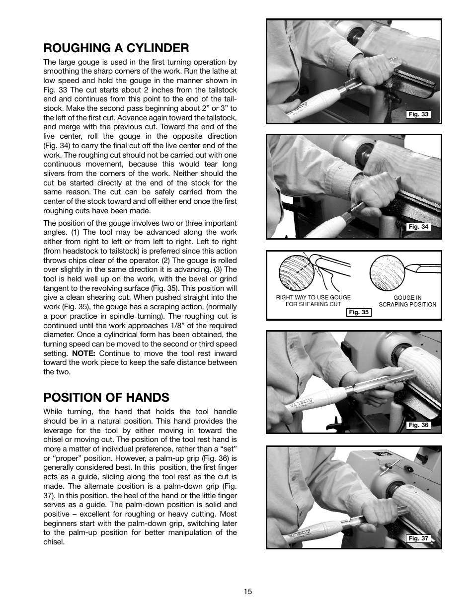 Roughing a cylinder, Position of hands | Delta 46-755X User Manual | Page 15 / 24