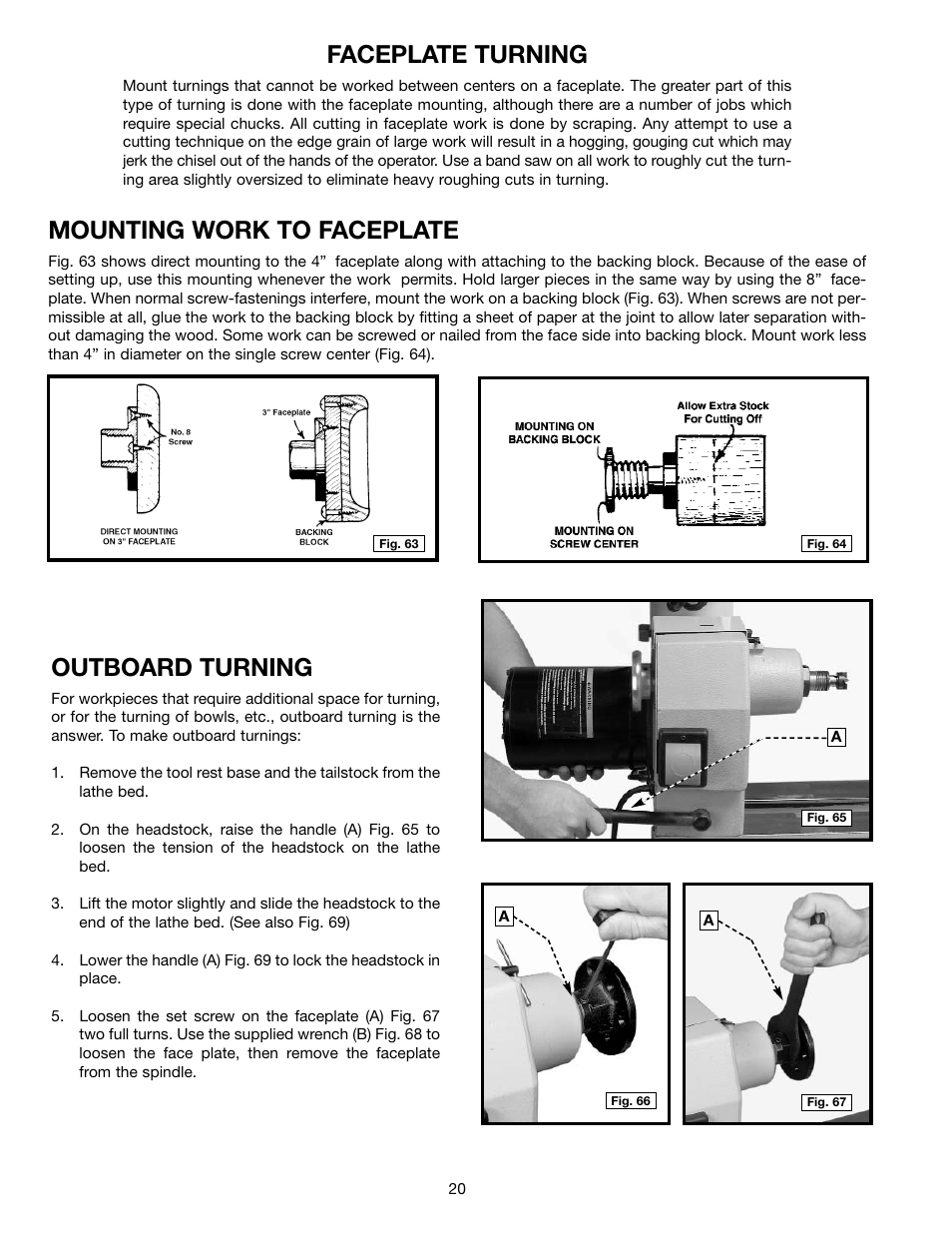 Faceplate turning, Mounting work to faceplate, Outboard turning | Delta 46-755X User Manual | Page 20 / 24