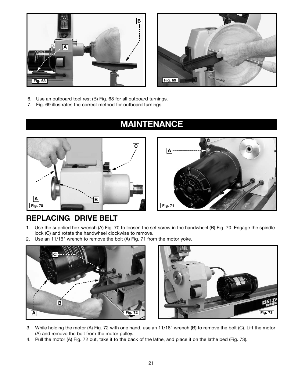 Maintenance, Replacing drive belt | Delta 46-755X User Manual | Page 21 / 24