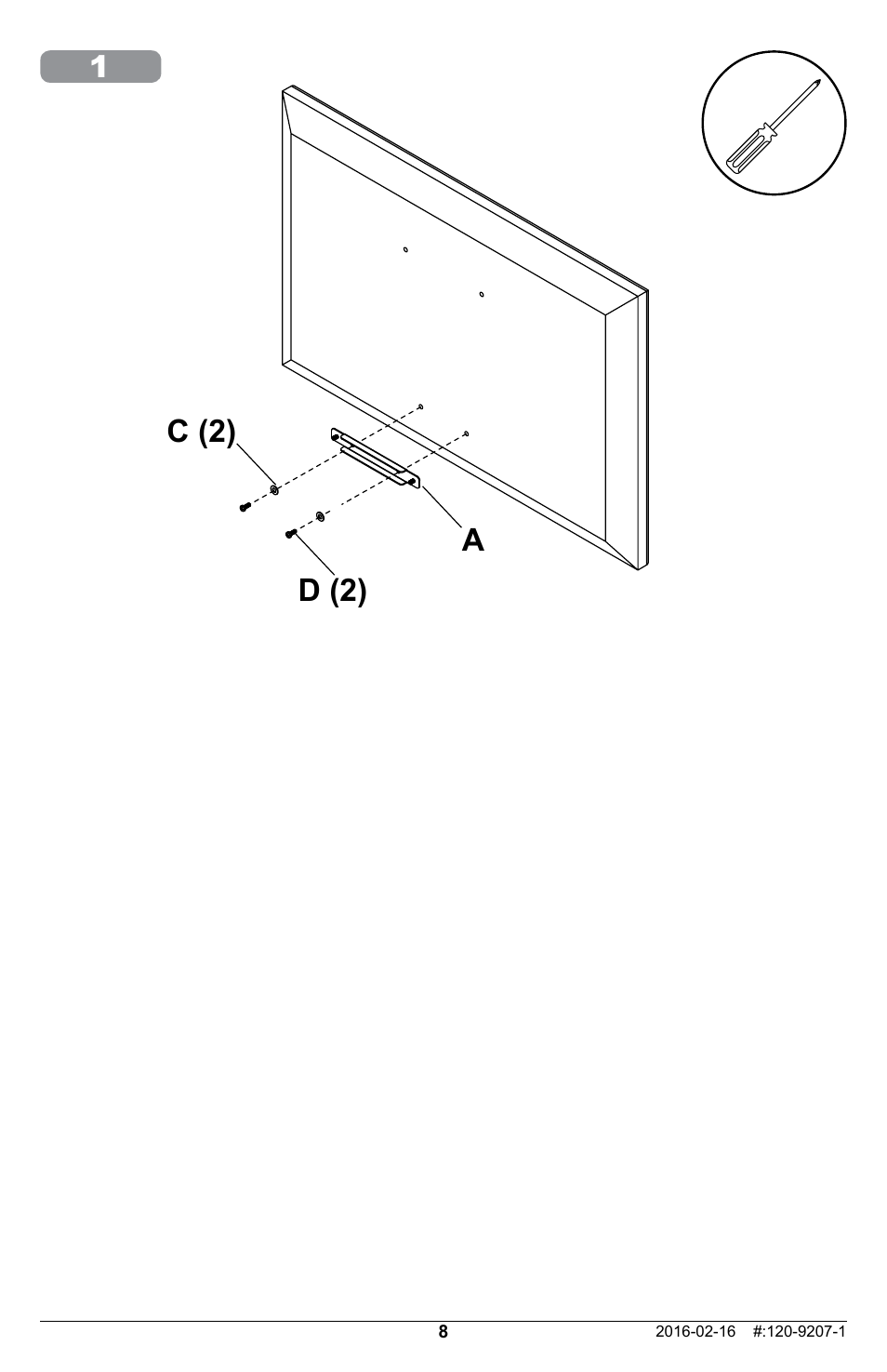 1c (2) a d (2) | Peerless-AV ACC-LGOLED Adapter Bracket for Select OLED TVs User Manual | Page 8 / 16