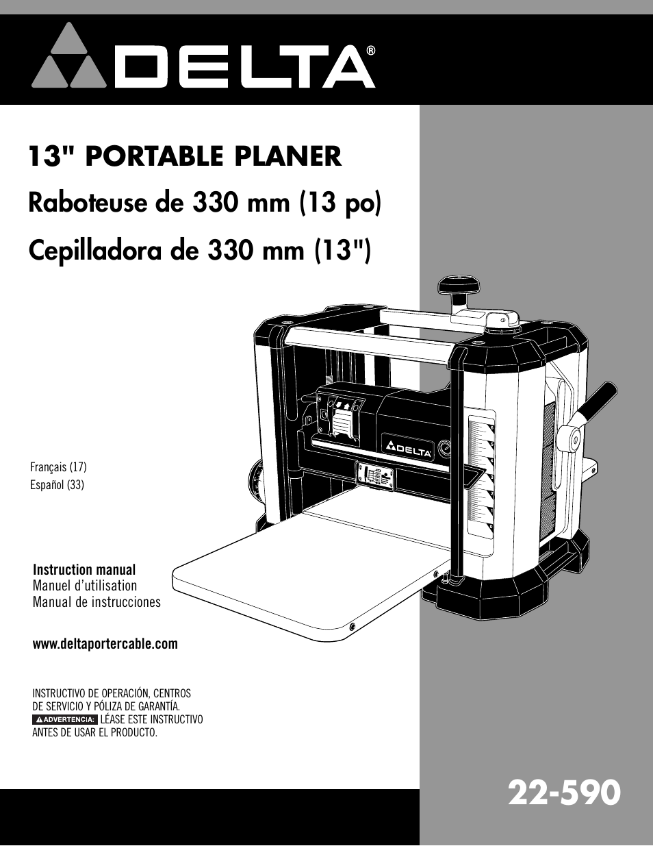 Delta 13" PORTABLE PLANER 22-590 User Manual | 52 pages