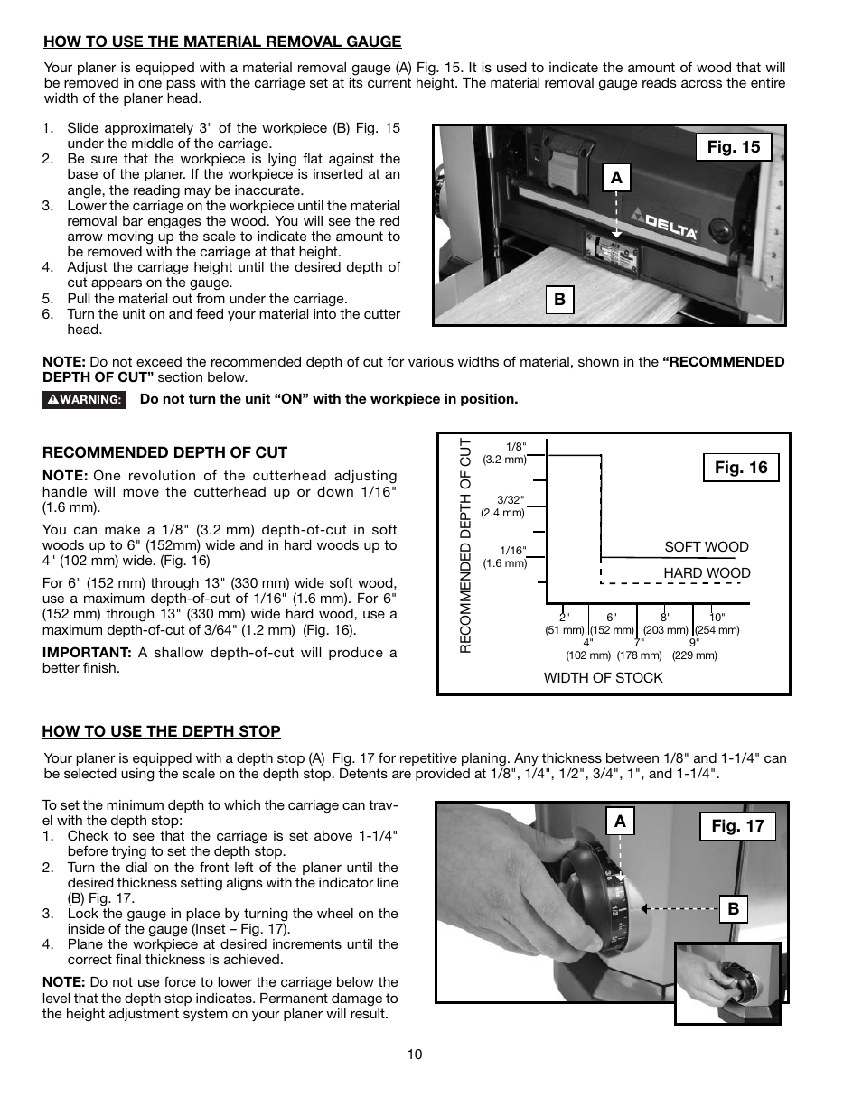 Fig. 15 a b fig. 17, Fig. 16 b | Delta 13" PORTABLE PLANER 22-590 User Manual | Page 10 / 52