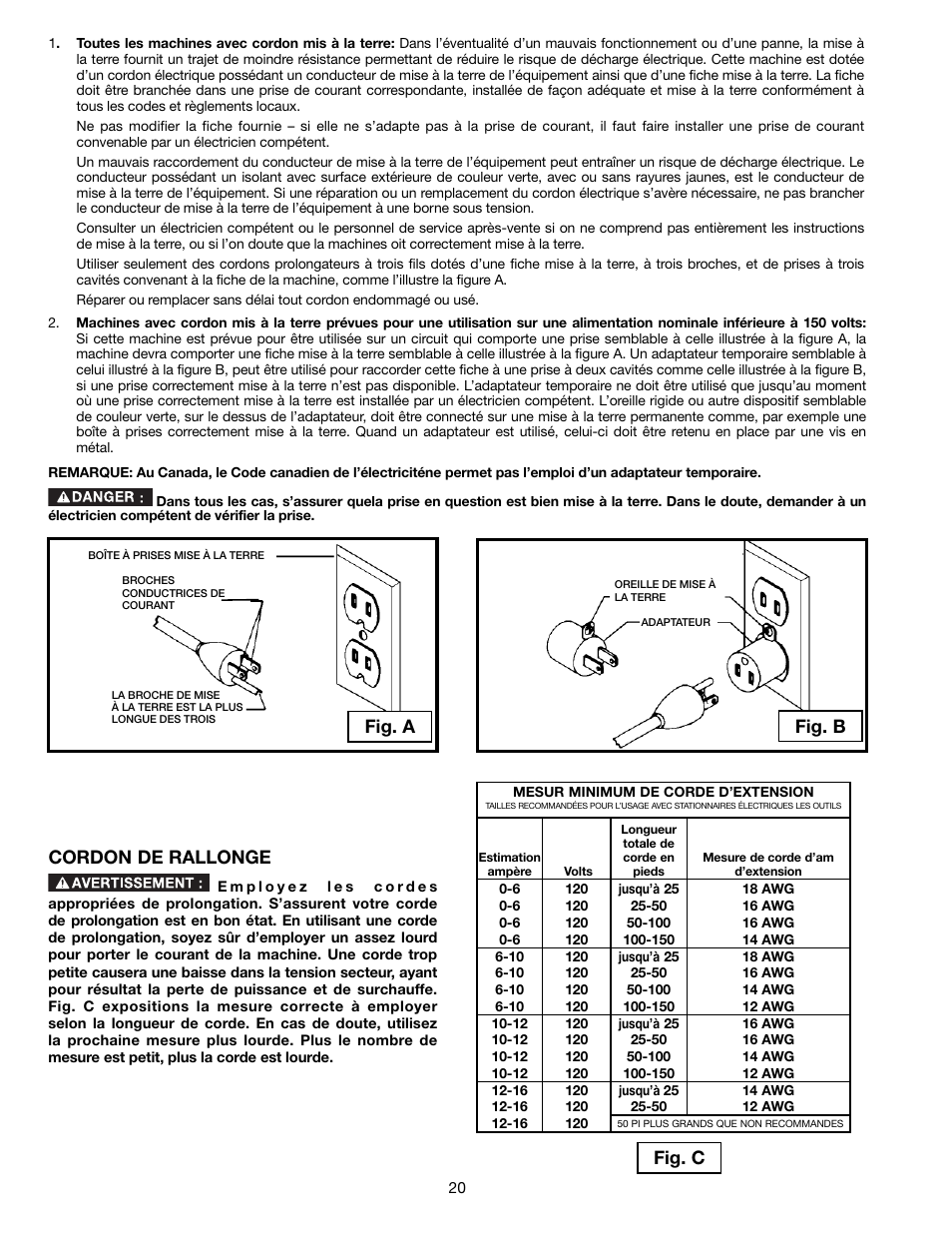 Fig. a fig. b cordon de rallonge fig. c | Delta 13" PORTABLE PLANER 22-590 User Manual | Page 20 / 52