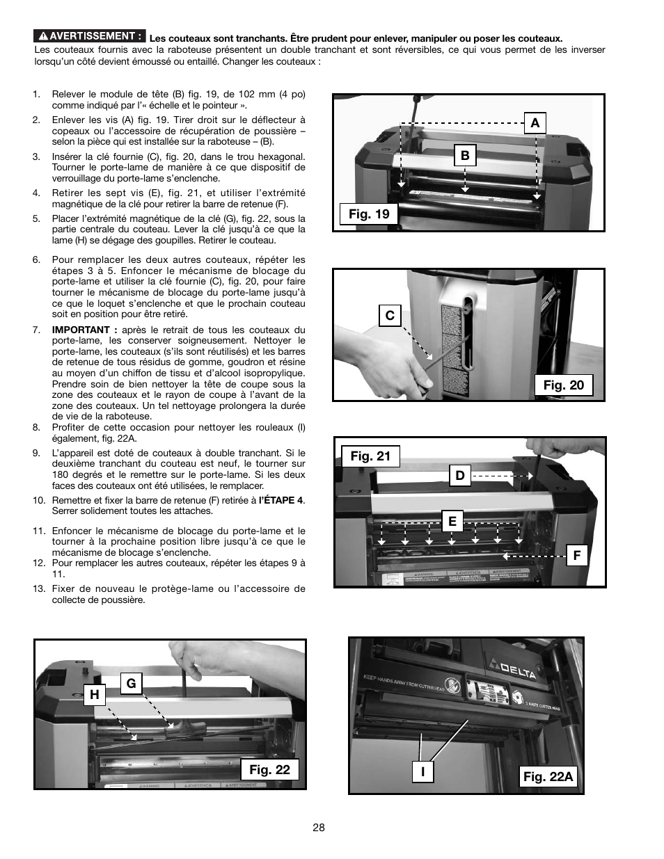 Delta 13" PORTABLE PLANER 22-590 User Manual | Page 28 / 52