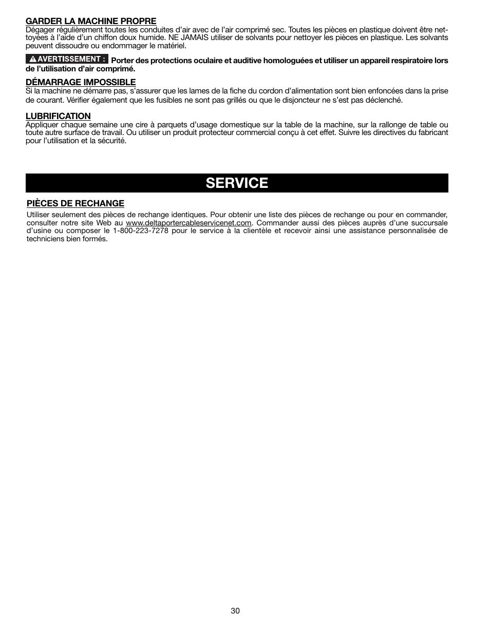 Service | Delta 13" PORTABLE PLANER 22-590 User Manual | Page 30 / 52