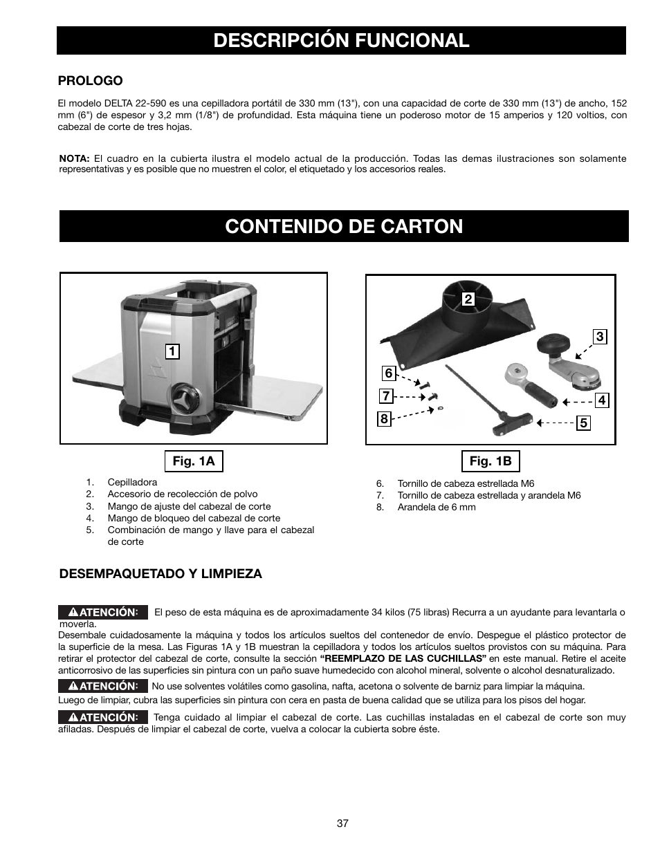 Delta 13" PORTABLE PLANER 22-590 User Manual | Page 37 / 52