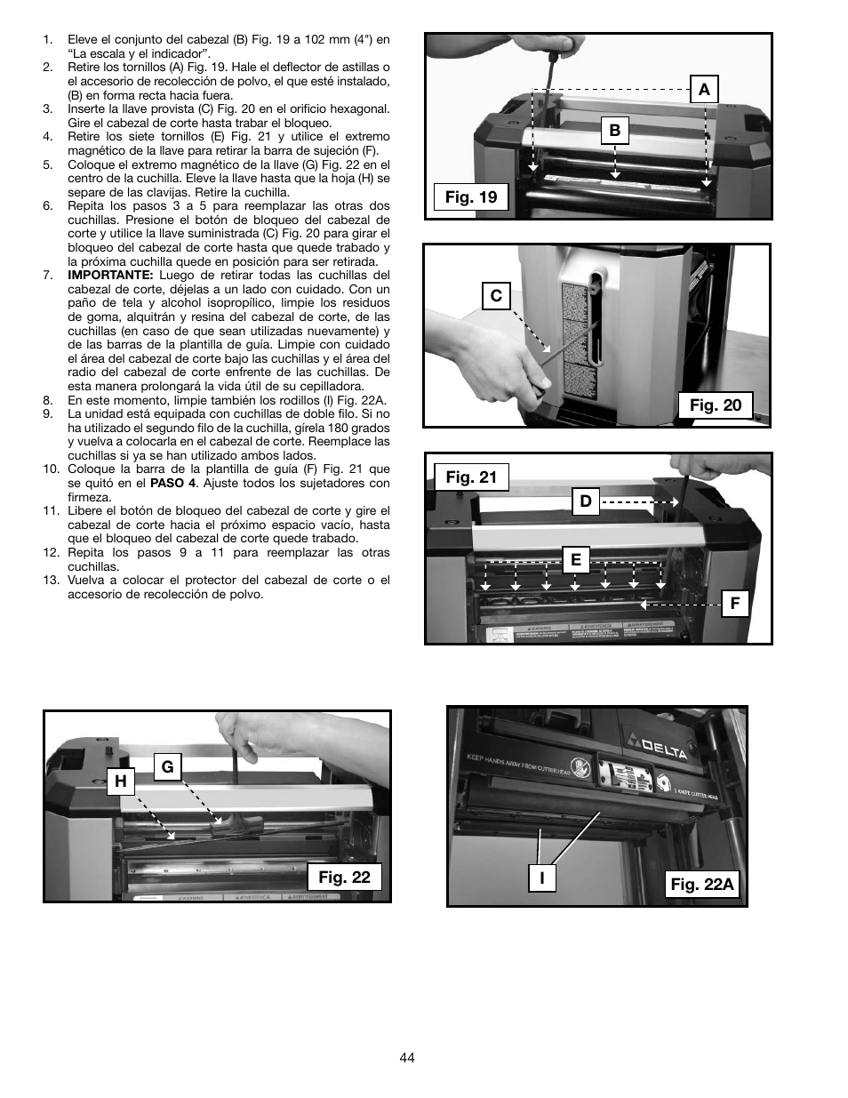 Delta 13" PORTABLE PLANER 22-590 User Manual | Page 44 / 52