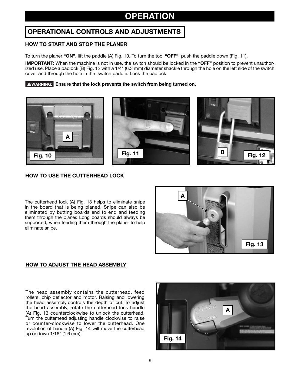 Operation | Delta 13" PORTABLE PLANER 22-590 User Manual | Page 9 / 52