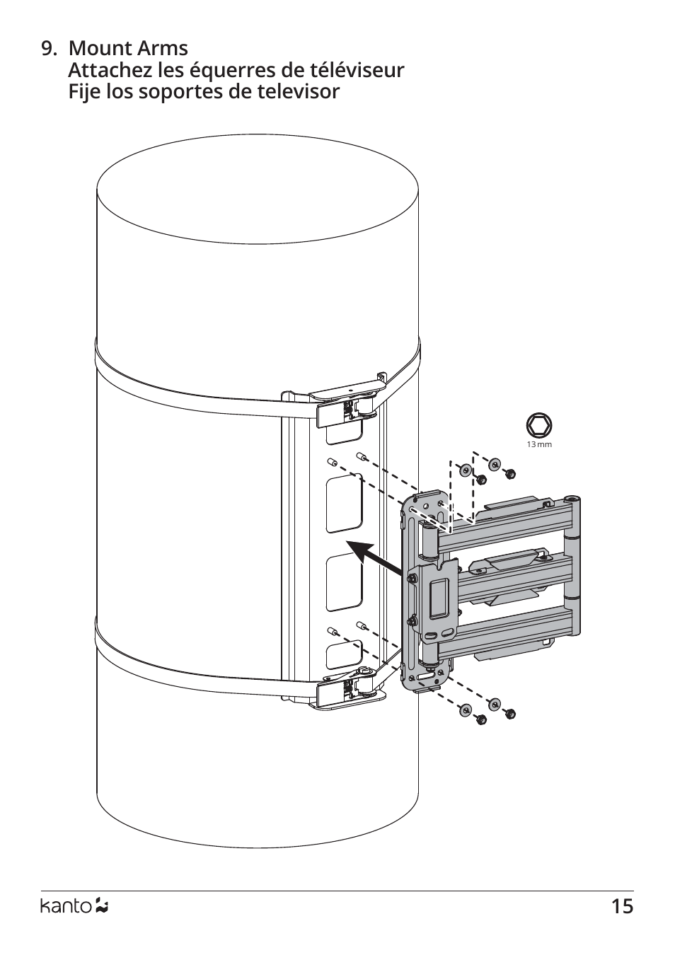 Kanto Living PSC350 Full-Motion Column & Pillar Mount for 37 to 75" Displays User Manual | Page 15 / 24