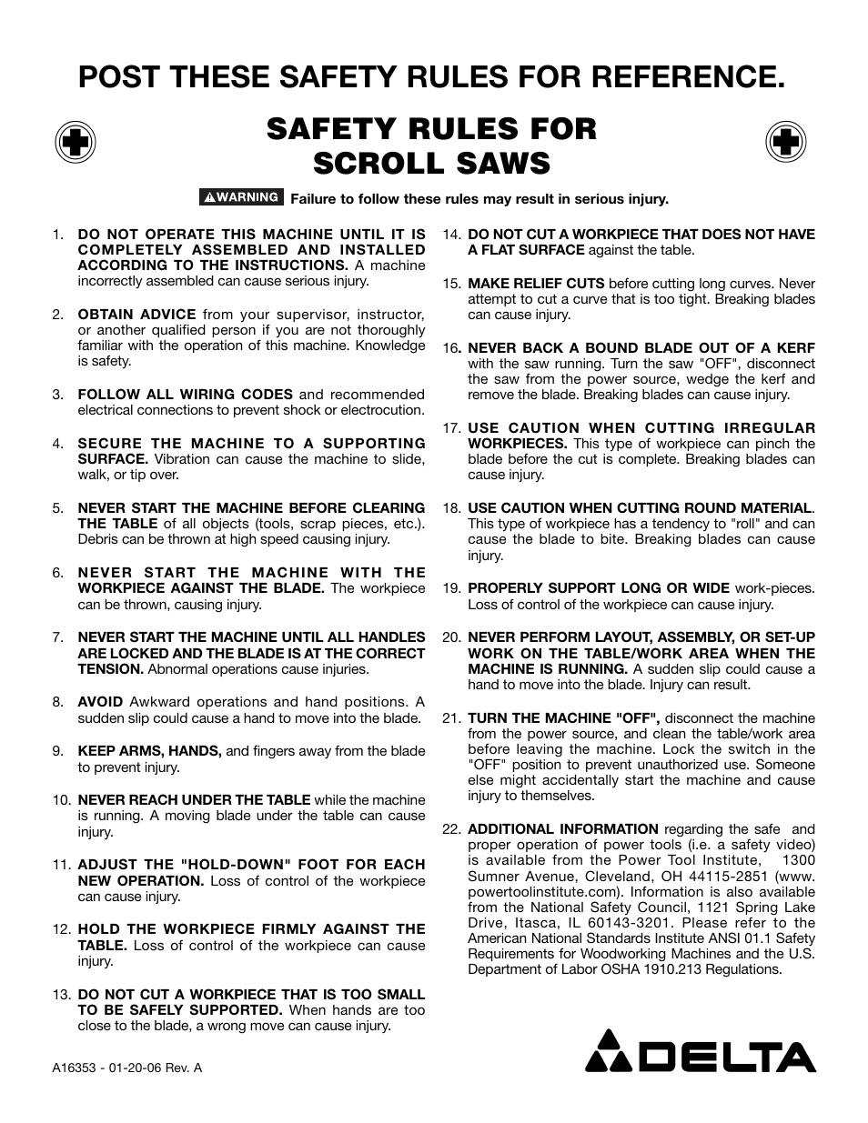 Delta Scroll Saw User Manual | 1 page