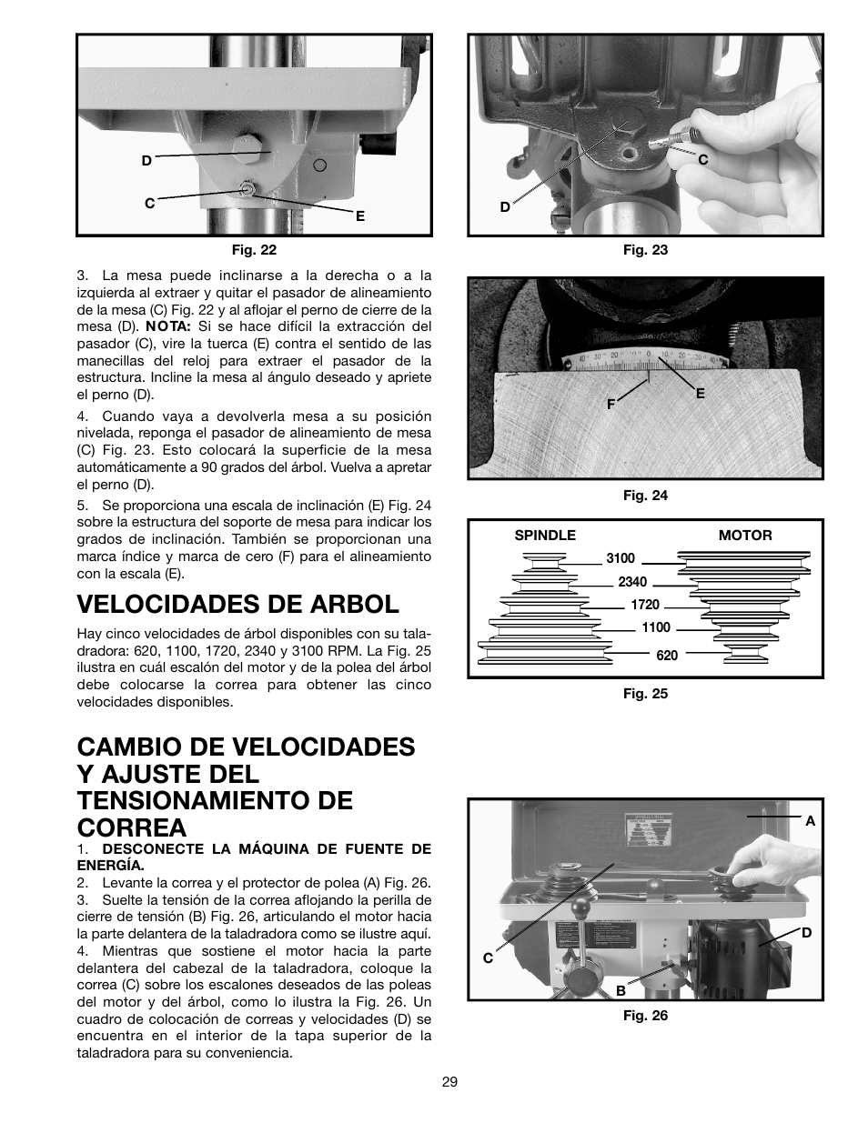 Velocidades de arbol | Delta ShopMaster 638517-00 User Manual | Page 29 / 51