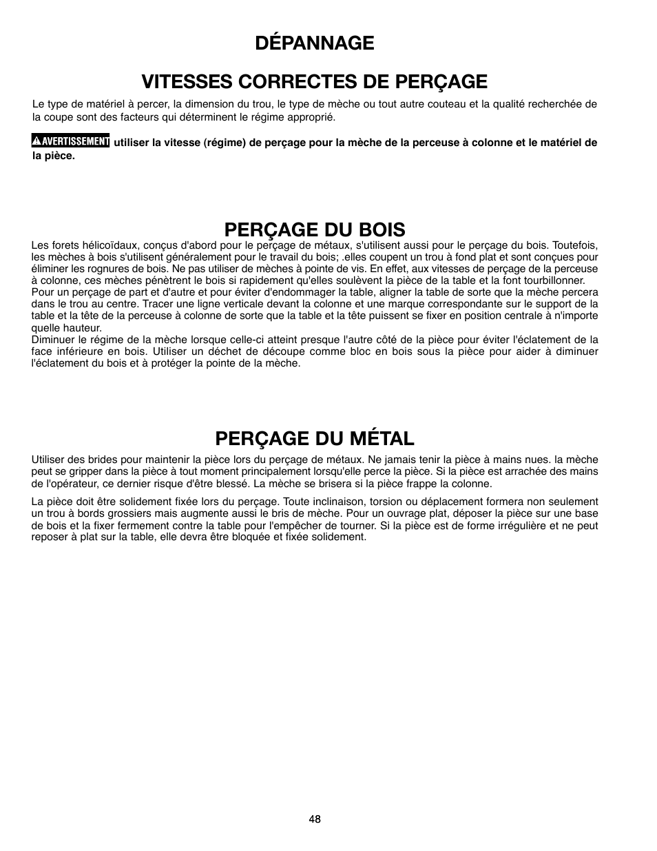 Perçage du bois, Perçage du métal | Delta ShopMaster 638517-00 User Manual | Page 48 / 51