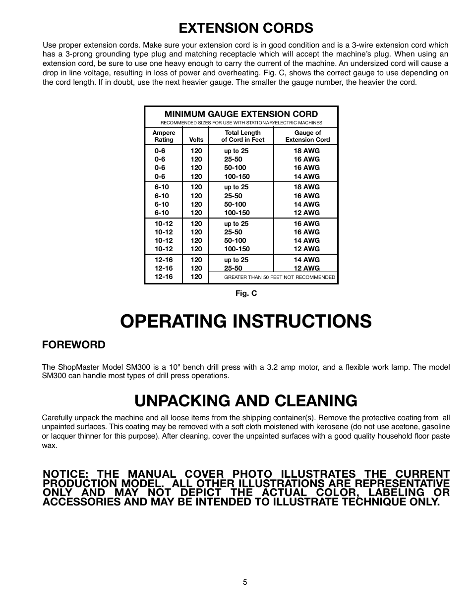 U n packing and cleaning, Extension cords | Delta ShopMaster 638517-00 User Manual | Page 5 / 51