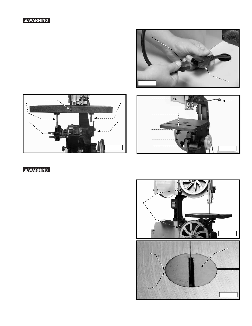 Attaching the table to the saw, Attaching blade to the saw, Table insert | Connecting motor cord to switch assembly | Delta 28-276 User Manual | Page 15 / 72