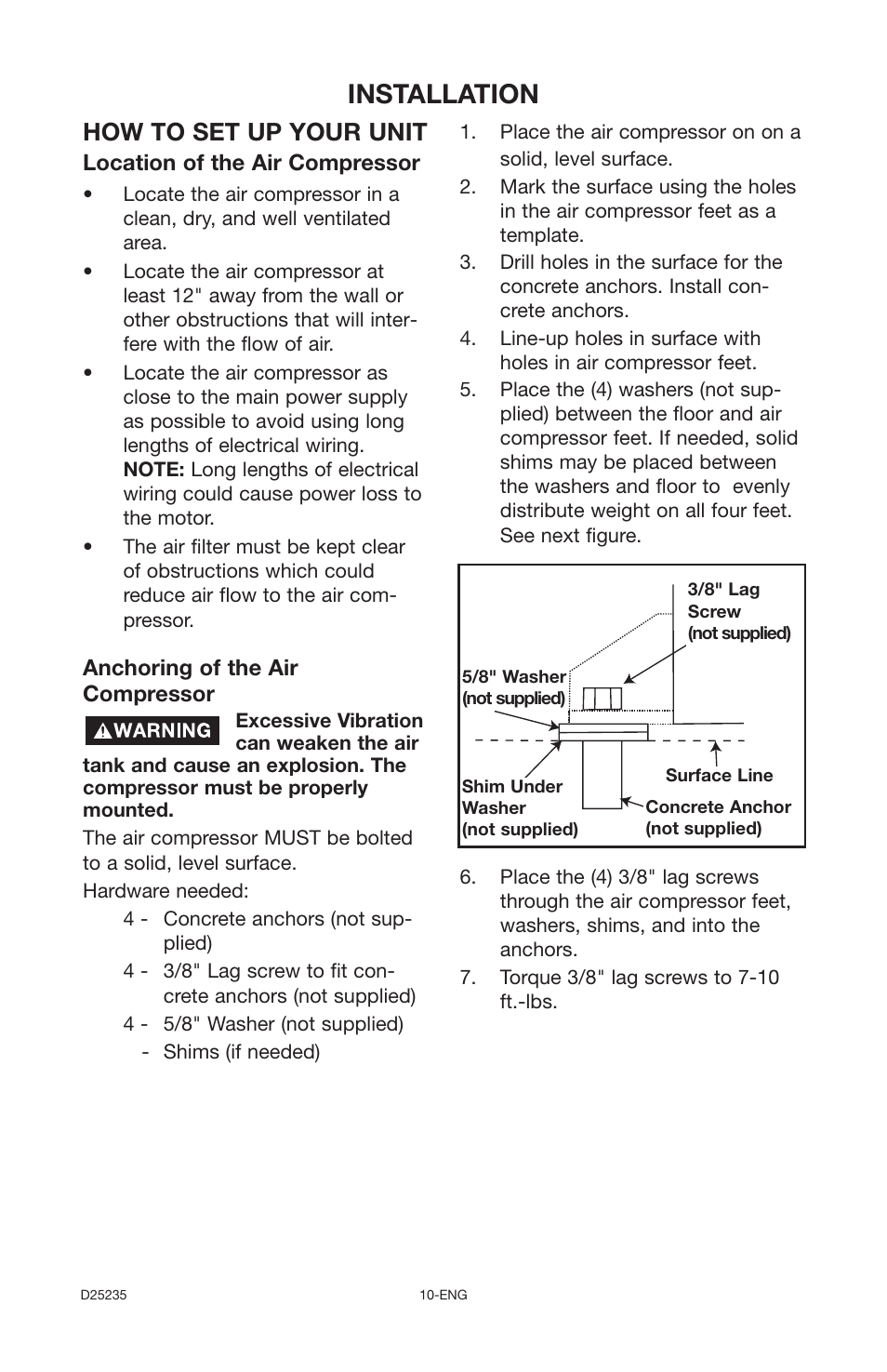 Installation, How to set up your unit | Delta OILLUBE AIR COMPRESSOR DLKC6580V2 User Manual | Page 10 / 30