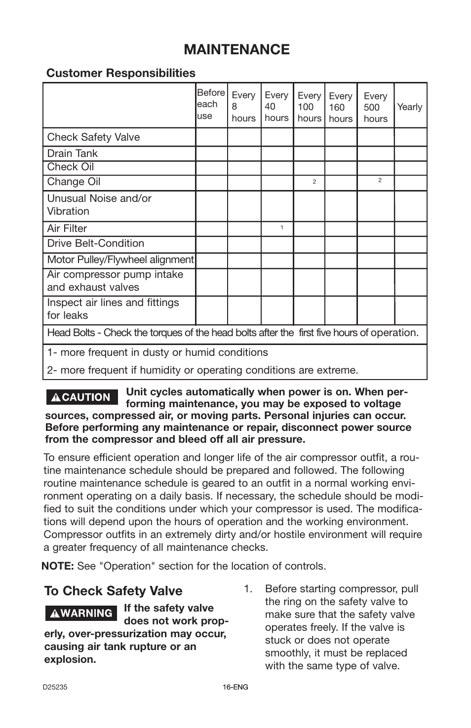 Maintenance | Delta OILLUBE AIR COMPRESSOR DLKC6580V2 User Manual | Page 16 / 30