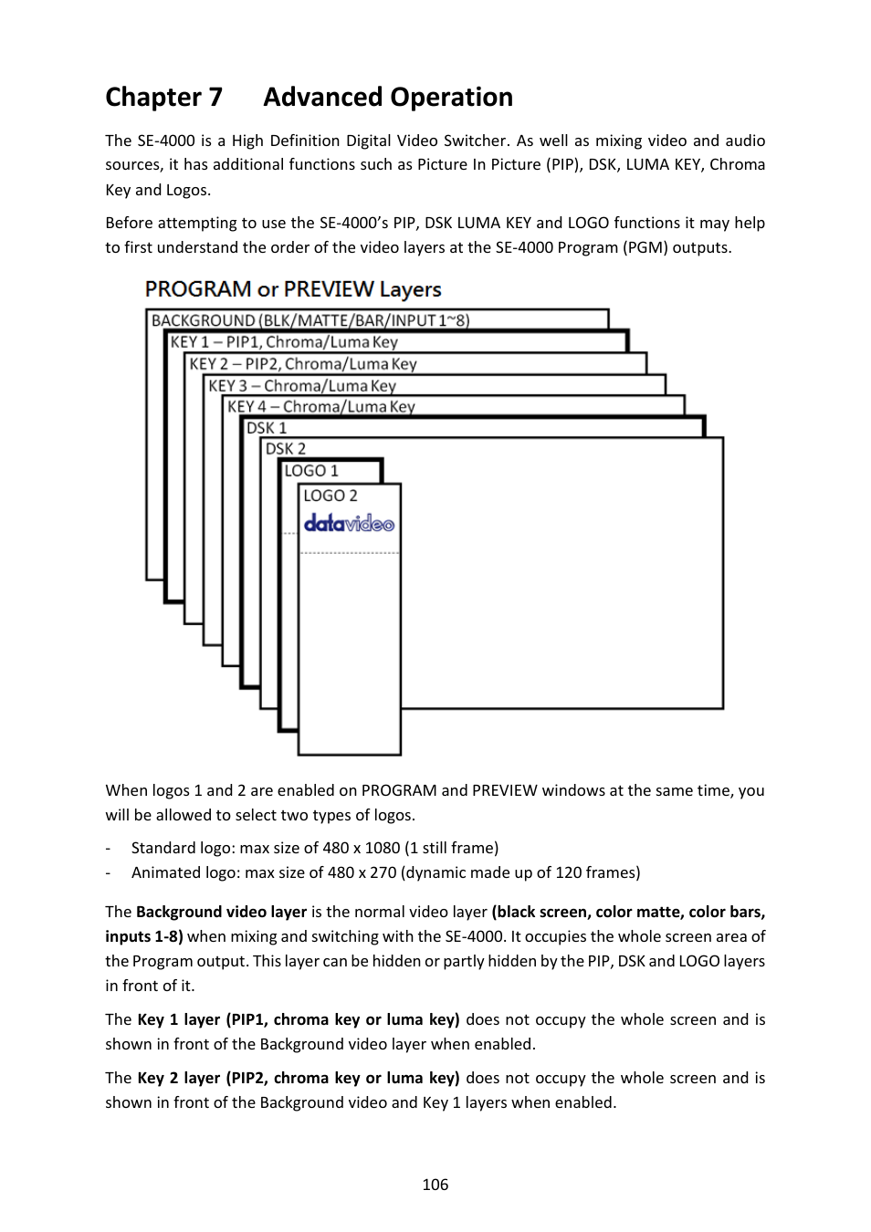 Chapter 7 advanced operation | Datavideo SE-4000 8-Channel 4K Video Switcher User Manual | Page 106 / 128