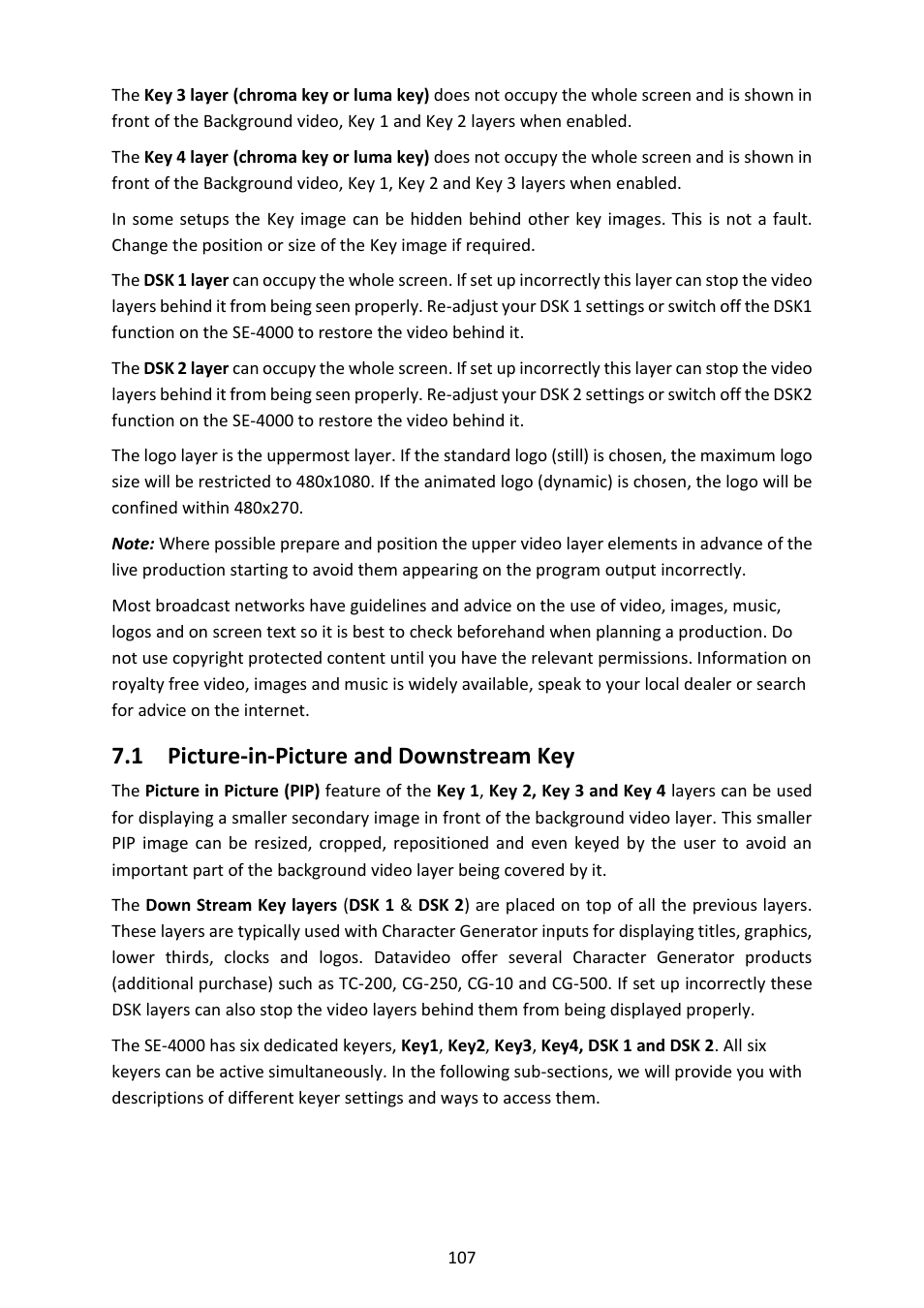 1 picture-in-picture and downstream key, Icture, Icture and | Ownstream | Datavideo SE-4000 8-Channel 4K Video Switcher User Manual | Page 107 / 128